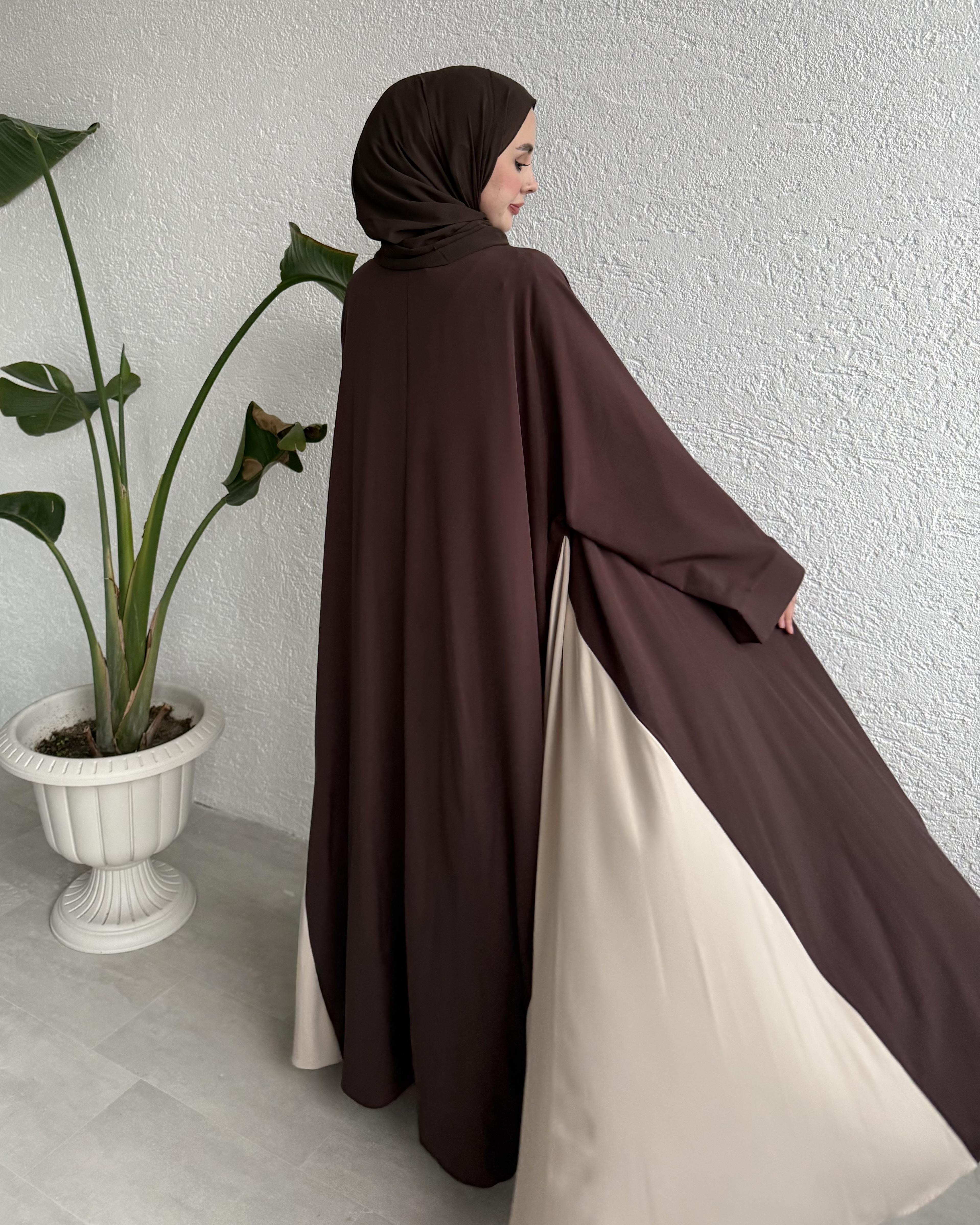 ÇİFT RENKLİ ABAYA - KAHVE