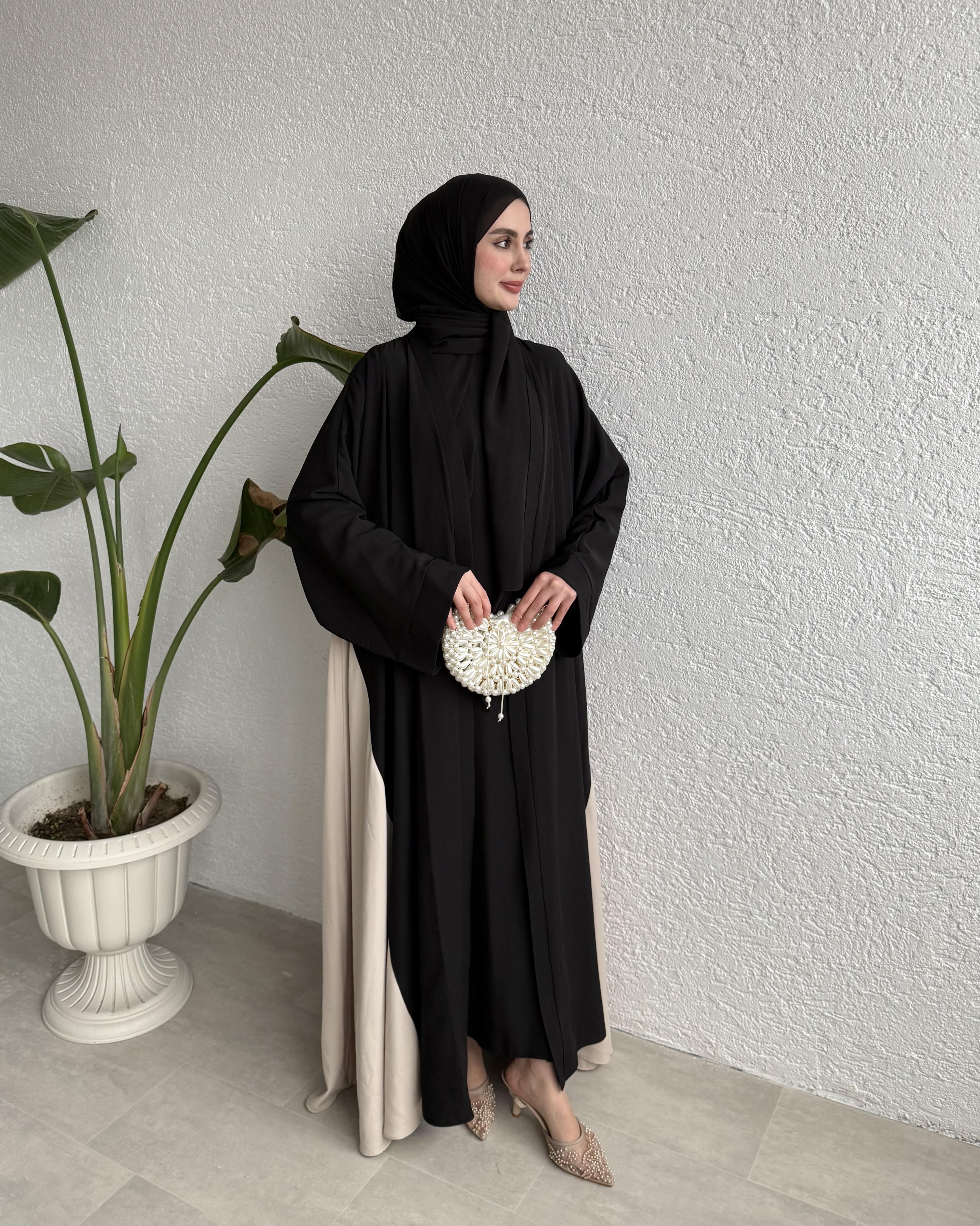 ÇİFT RENKLİ ABAYA - SİYAH 
