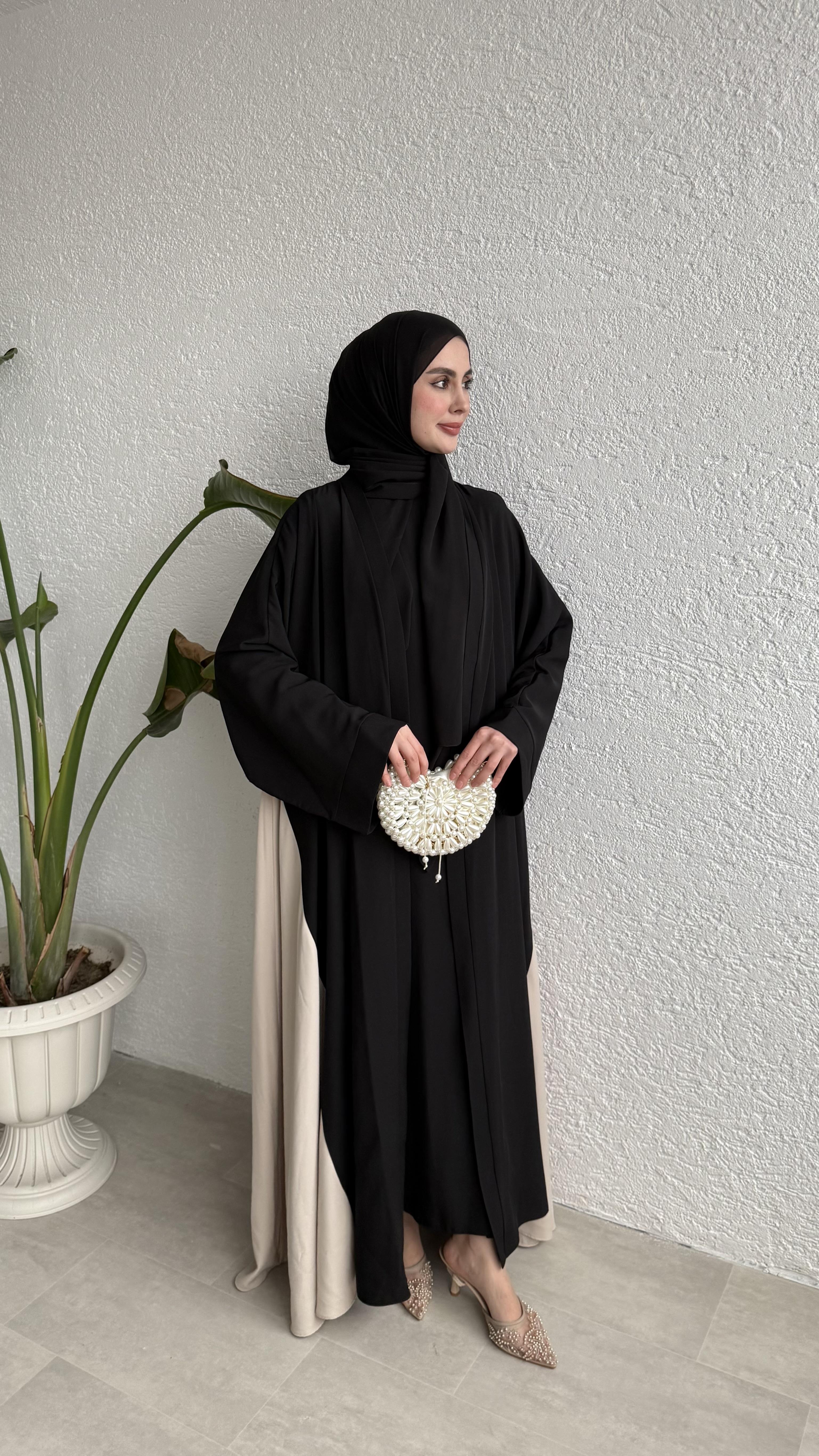 ÇİFT RENKLİ ABAYA - SİYAH 