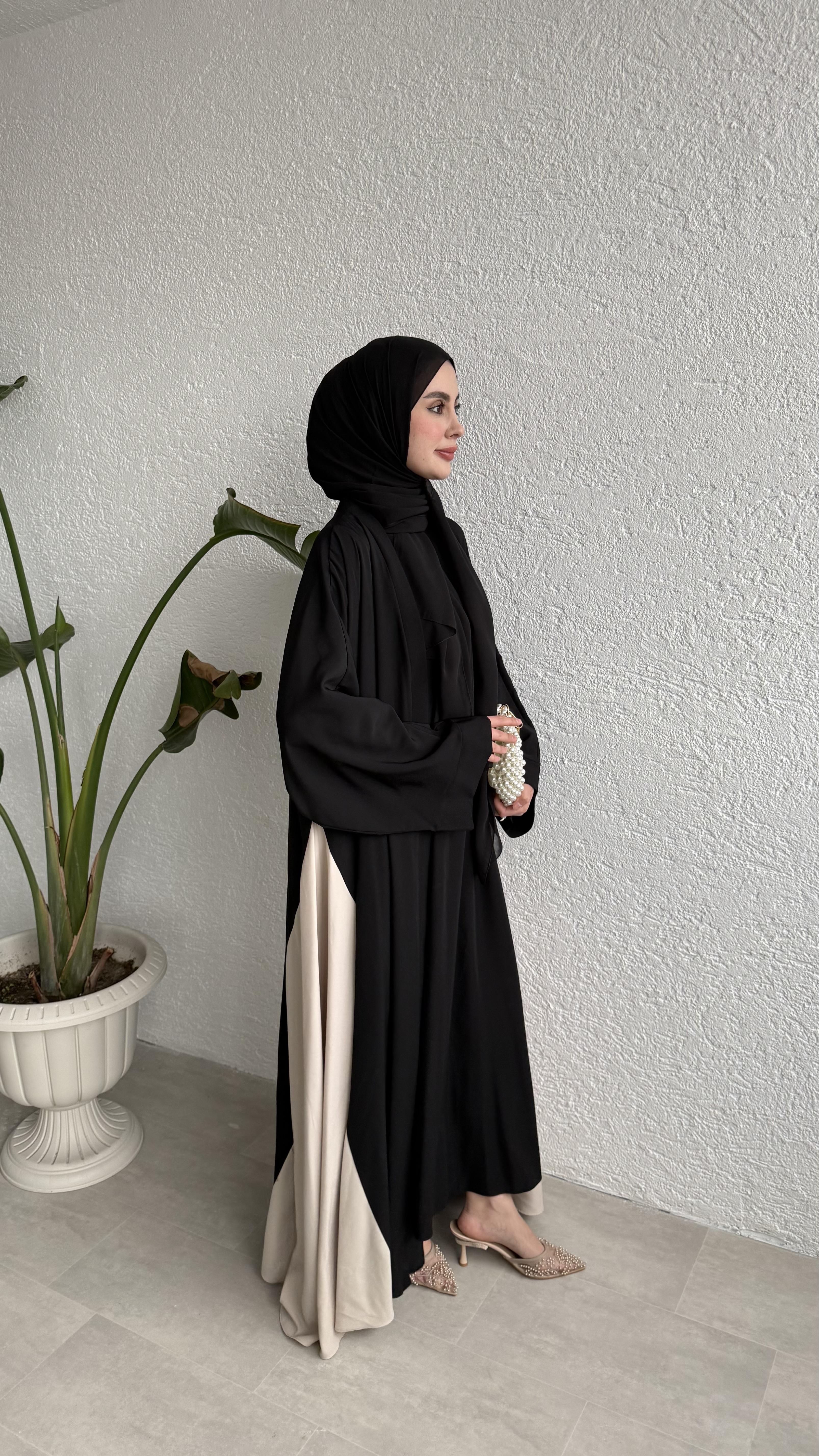 ÇİFT RENKLİ ABAYA - SİYAH 
