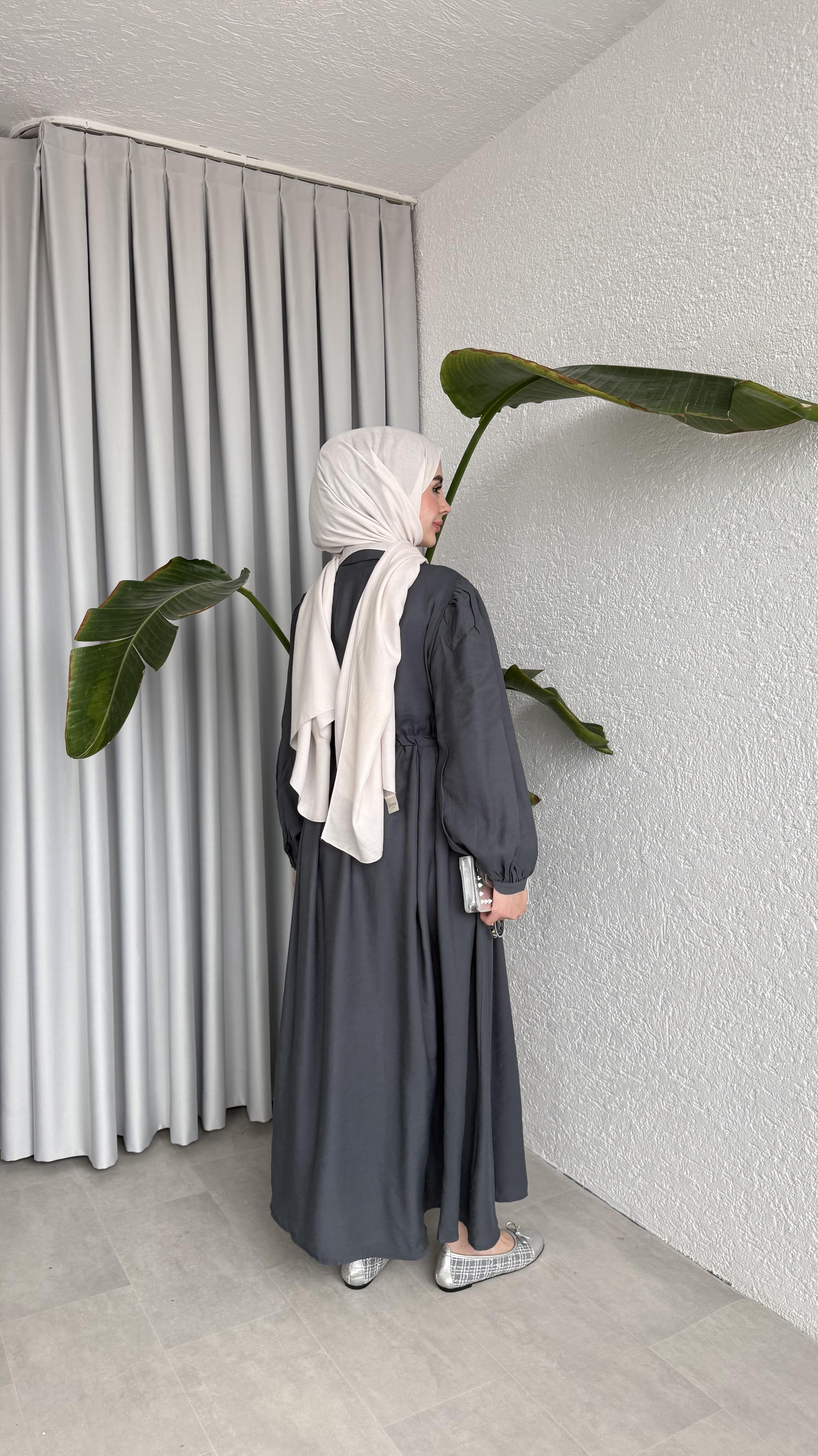 DERİ KEMERLİ ELBİSE -  ANTRASİT