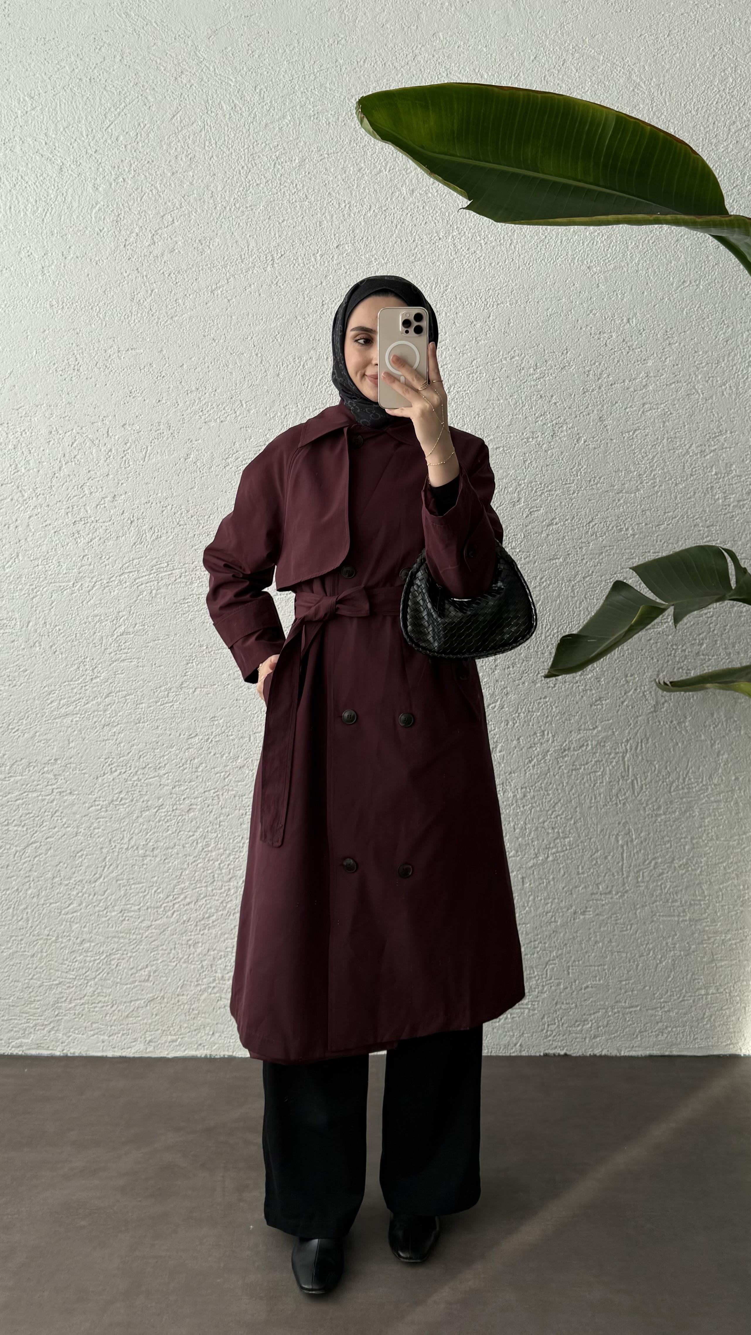 KUŞAKLI TRENÇKOT - BORDO