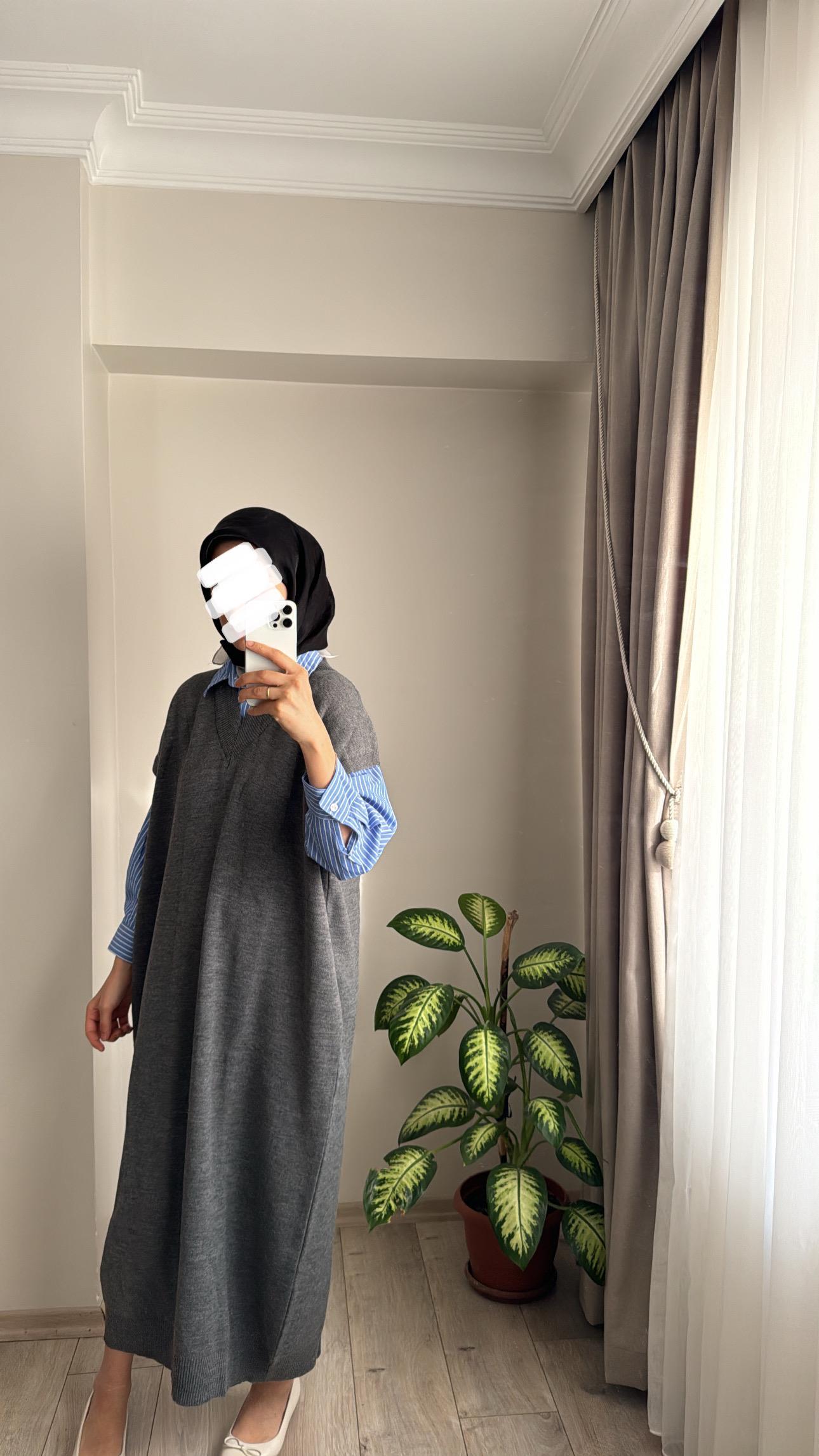 GÖMLEK DETAY ELBİSE ANTRASİT