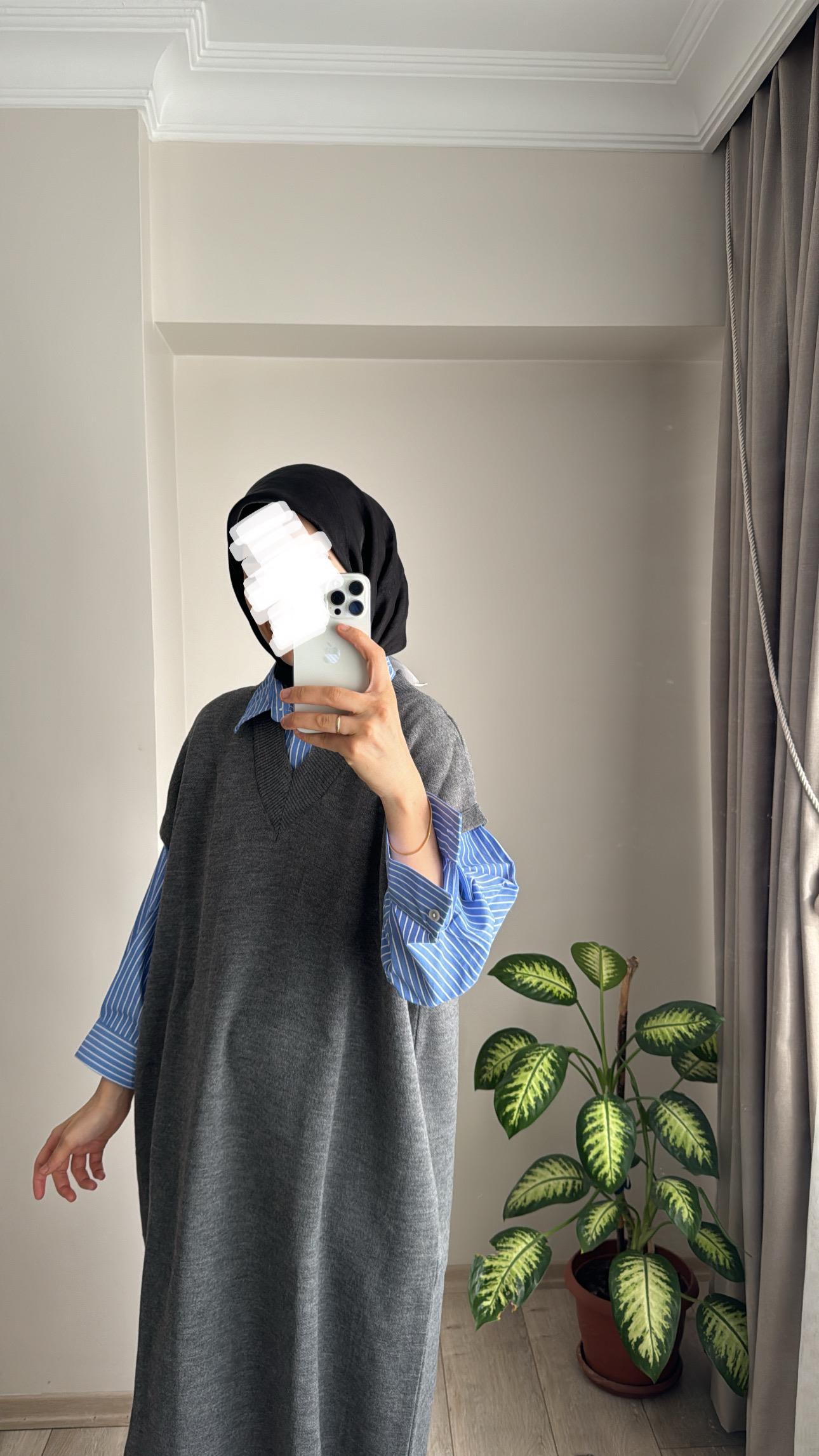 GÖMLEK DETAY ELBİSE ANTRASİT