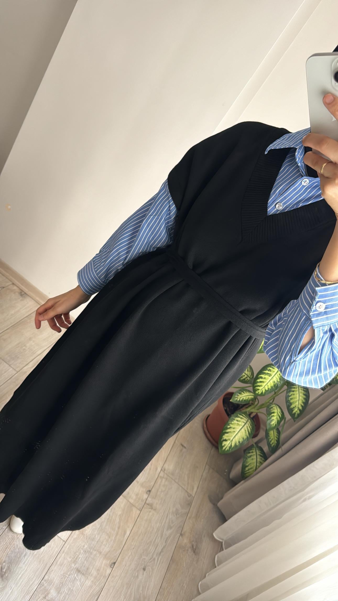 GÖMLEK DETAY ELBİSE SİYAH