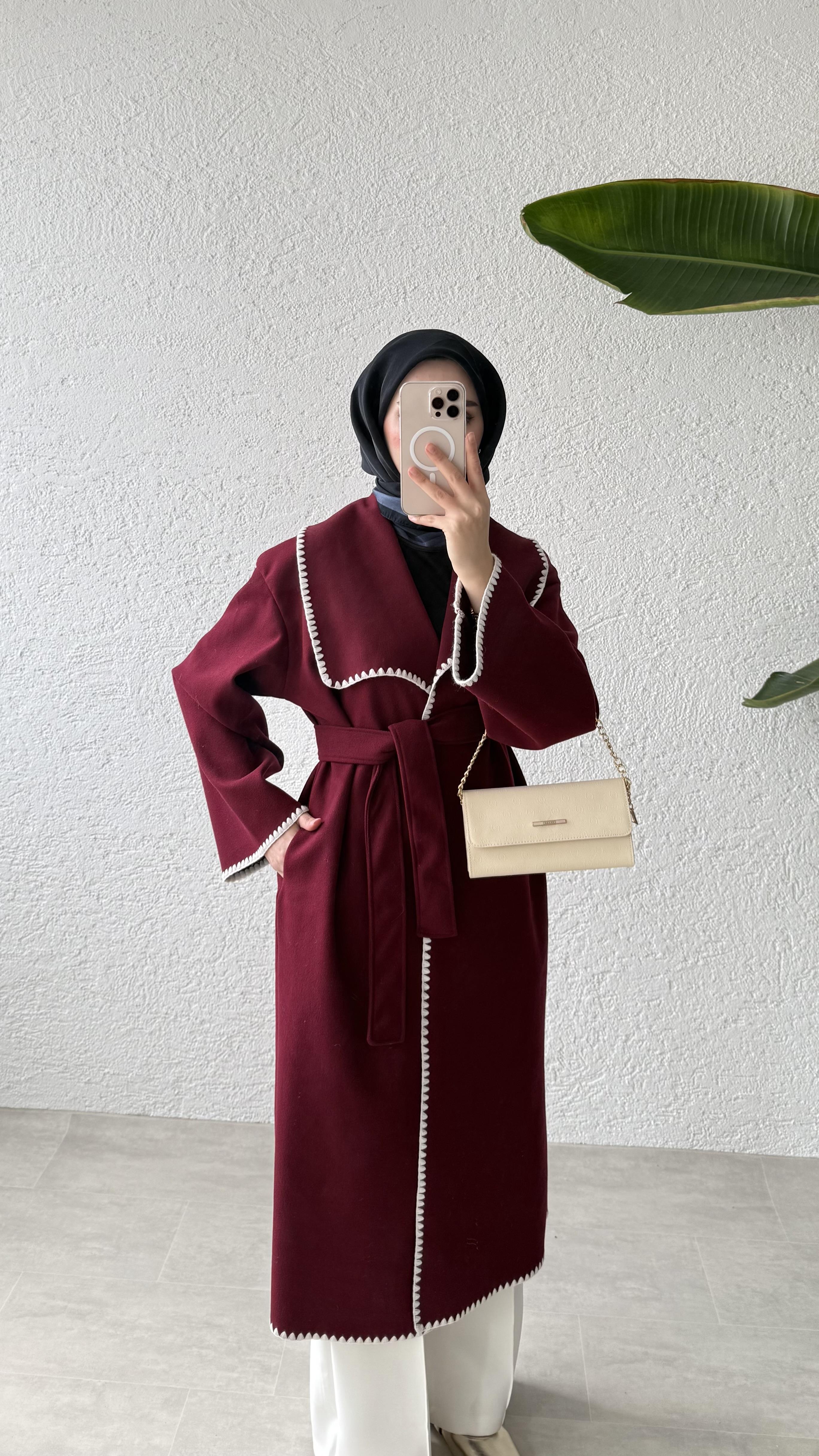 GÜL DİKİŞLİ KABAN - BORDO 