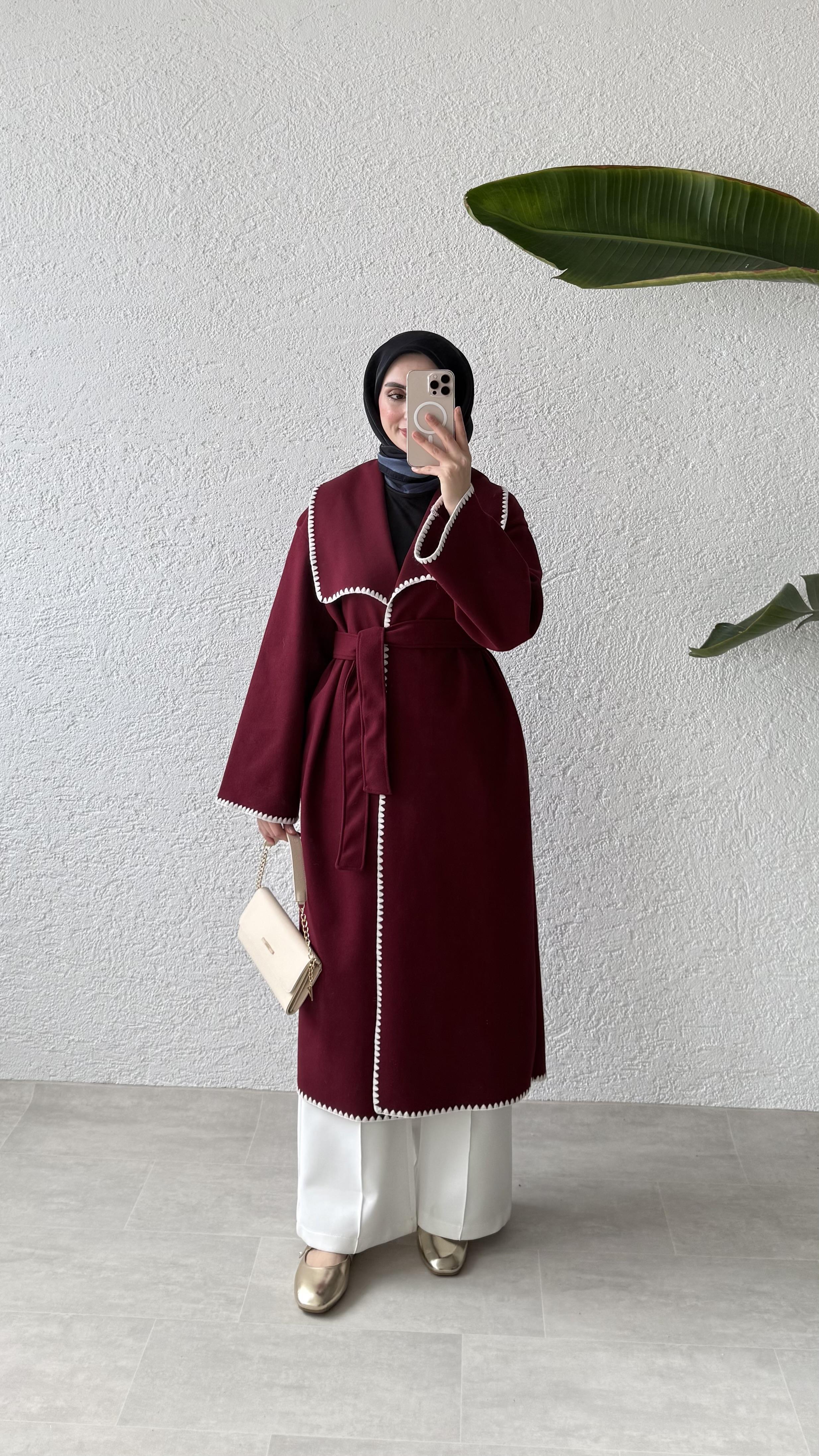 GÜL DİKİŞLİ KABAN - BORDO 