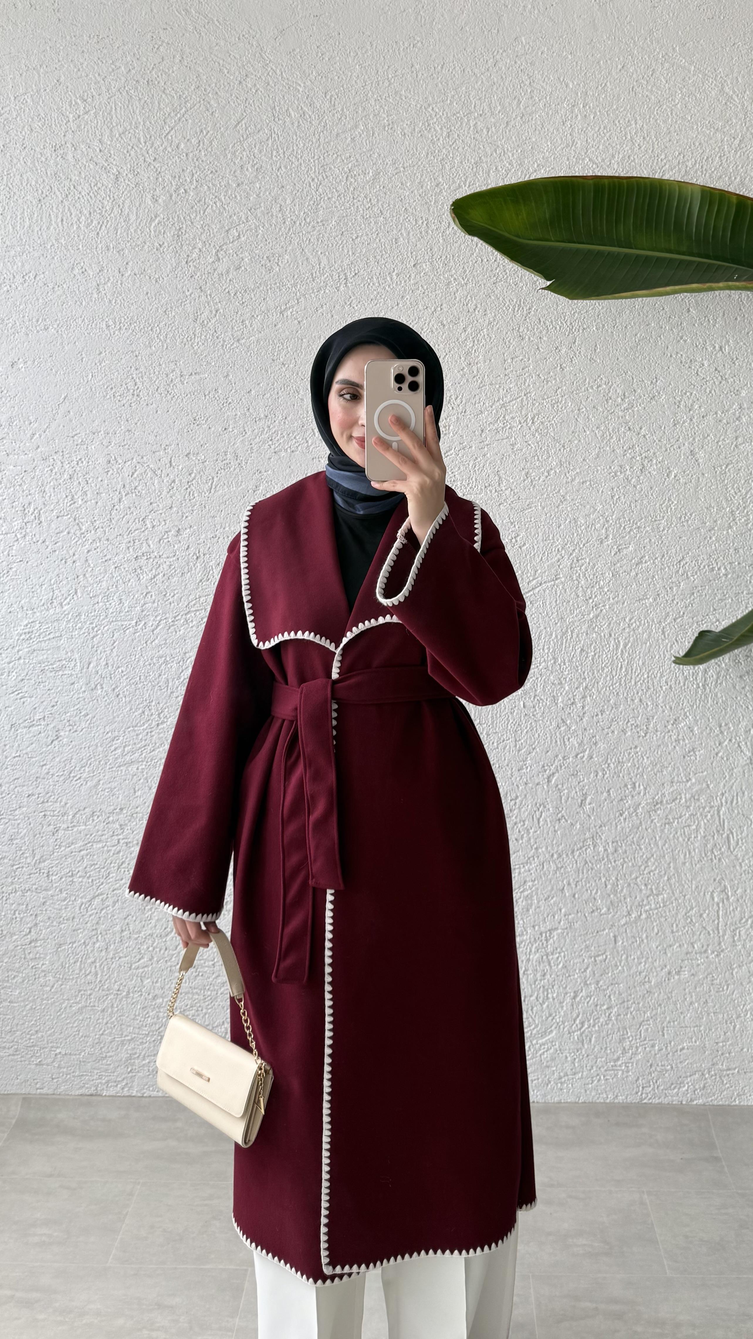 GÜL DİKİŞLİ KABAN - BORDO 