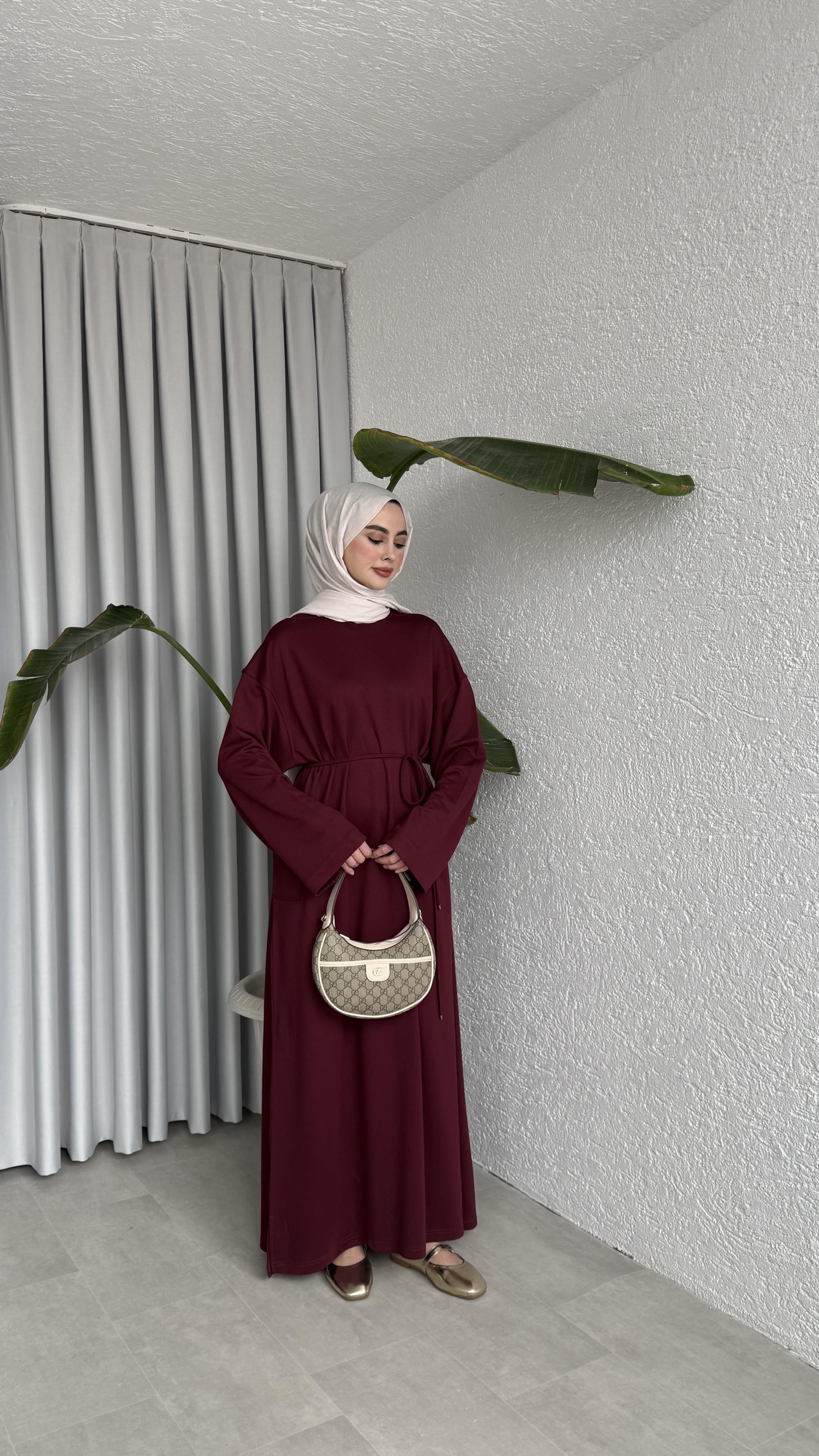 İKİ İPLİK OVERSİZE ELBİSE - BORDO