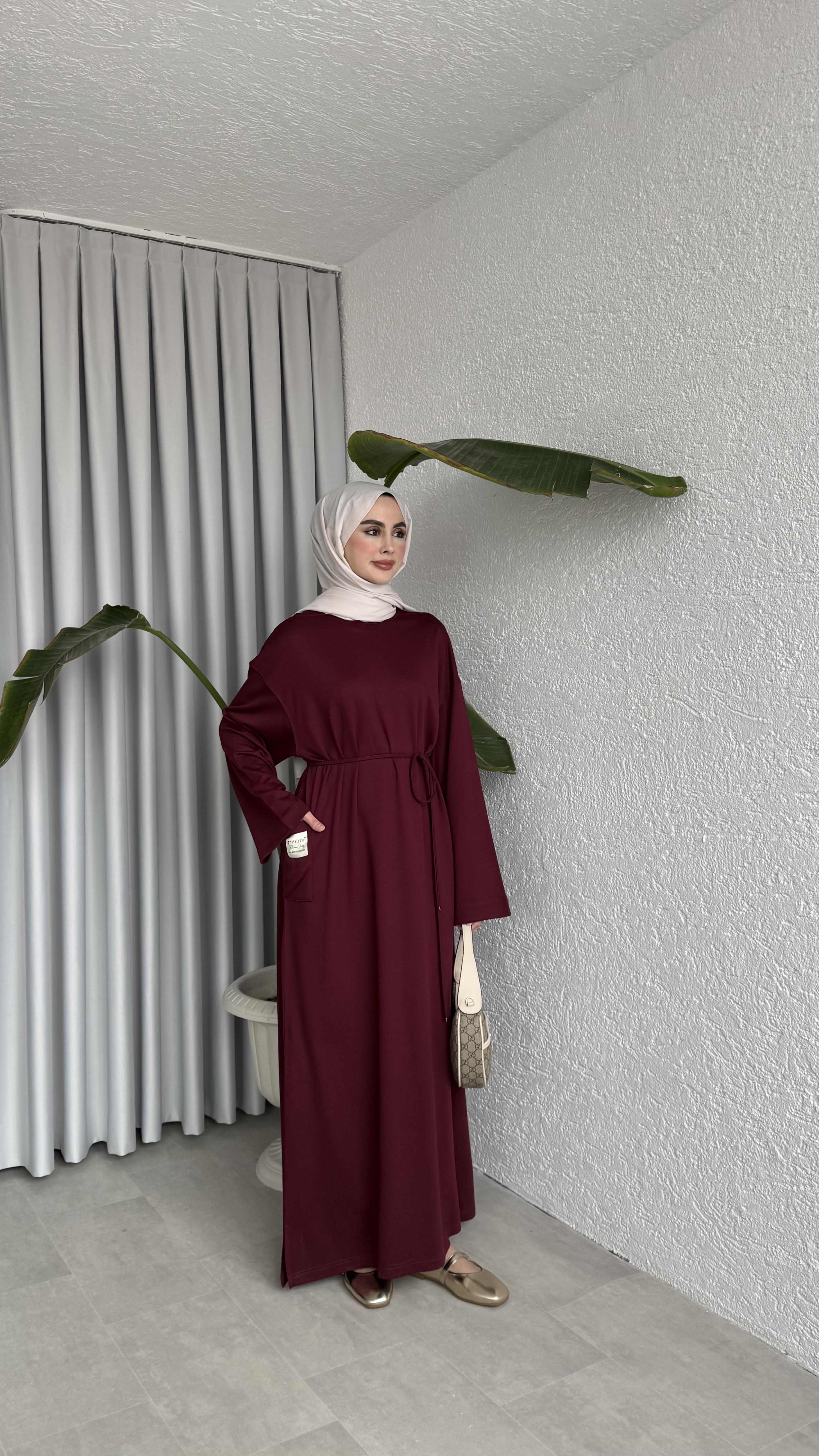 İKİ İPLİK OVERSİZE ELBİSE - BORDO