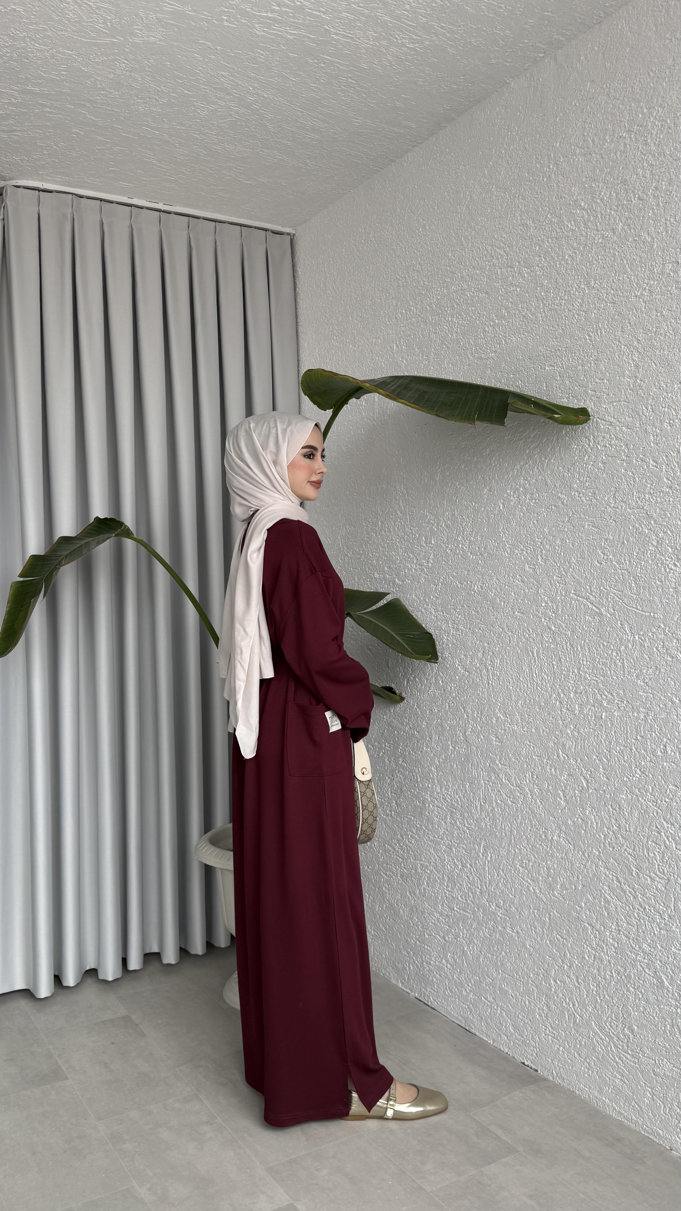 İKİ İPLİK OVERSİZE ELBİSE - BORDO