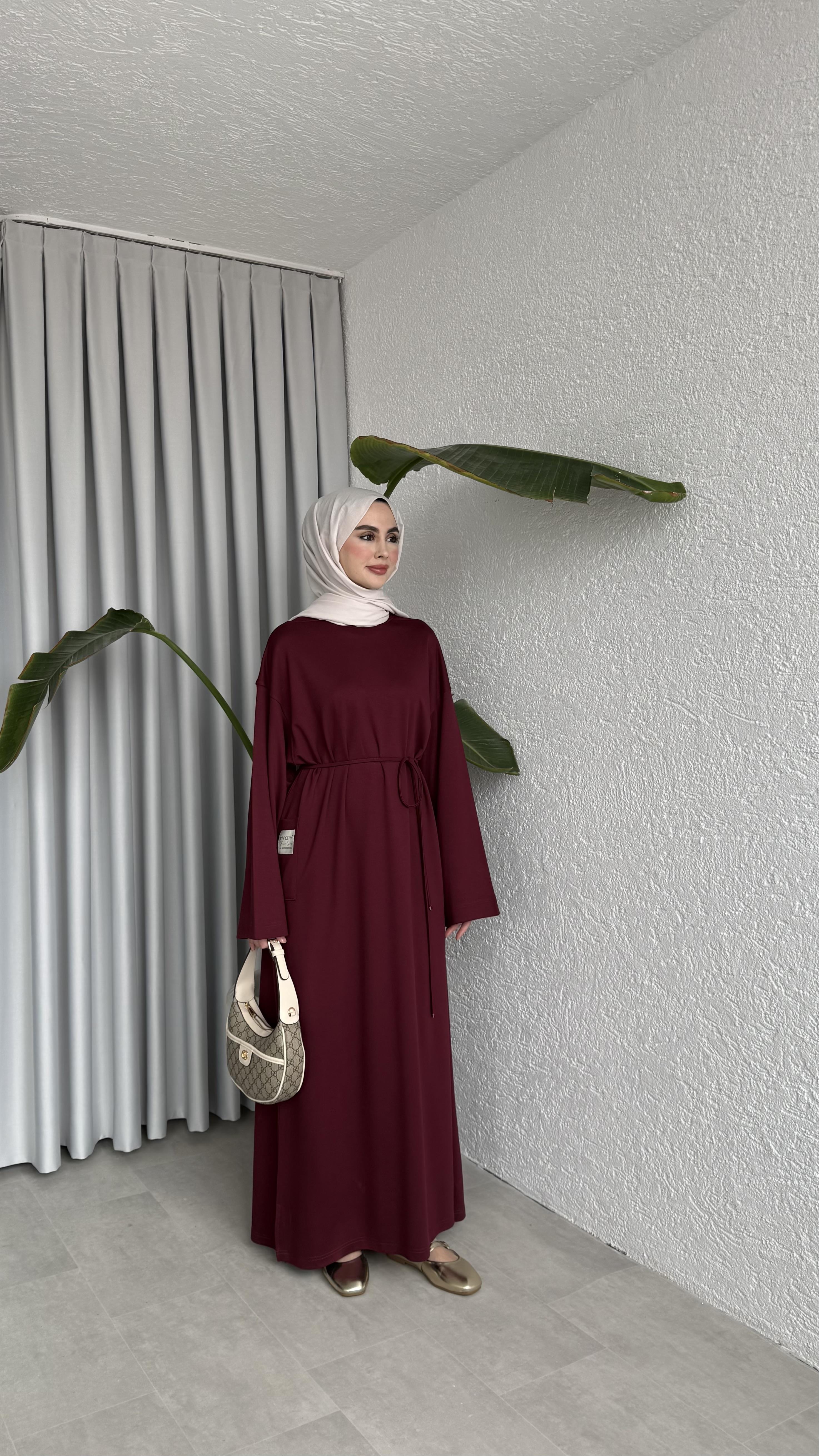 İKİ İPLİK OVERSİZE ELBİSE - BORDO