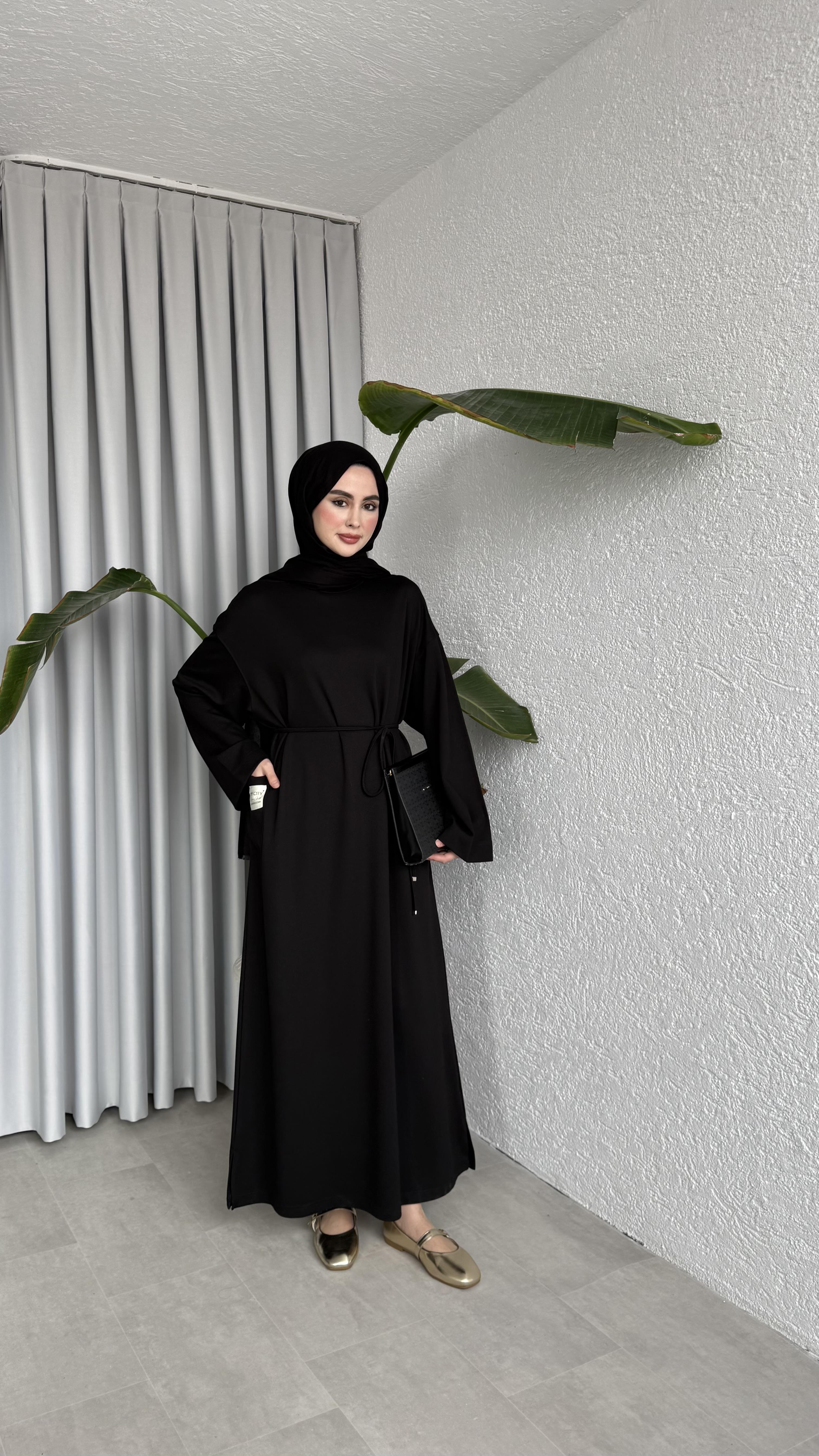 İKİ İPLİK OVERSİZE ELBİSE - SİYAH