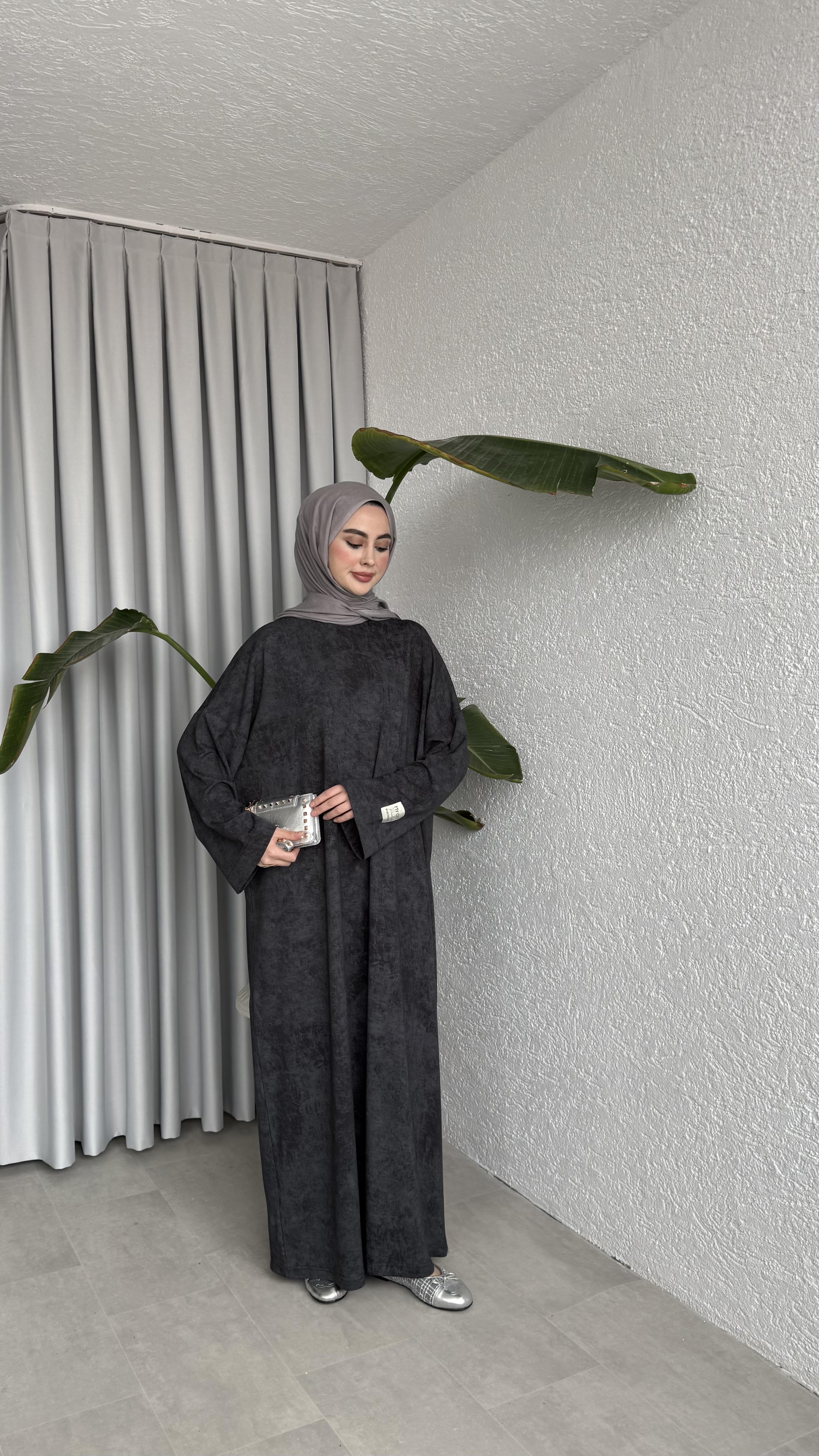 İKİ İPLİK OVERSİZE ELBİSE - SOLUK DESEN