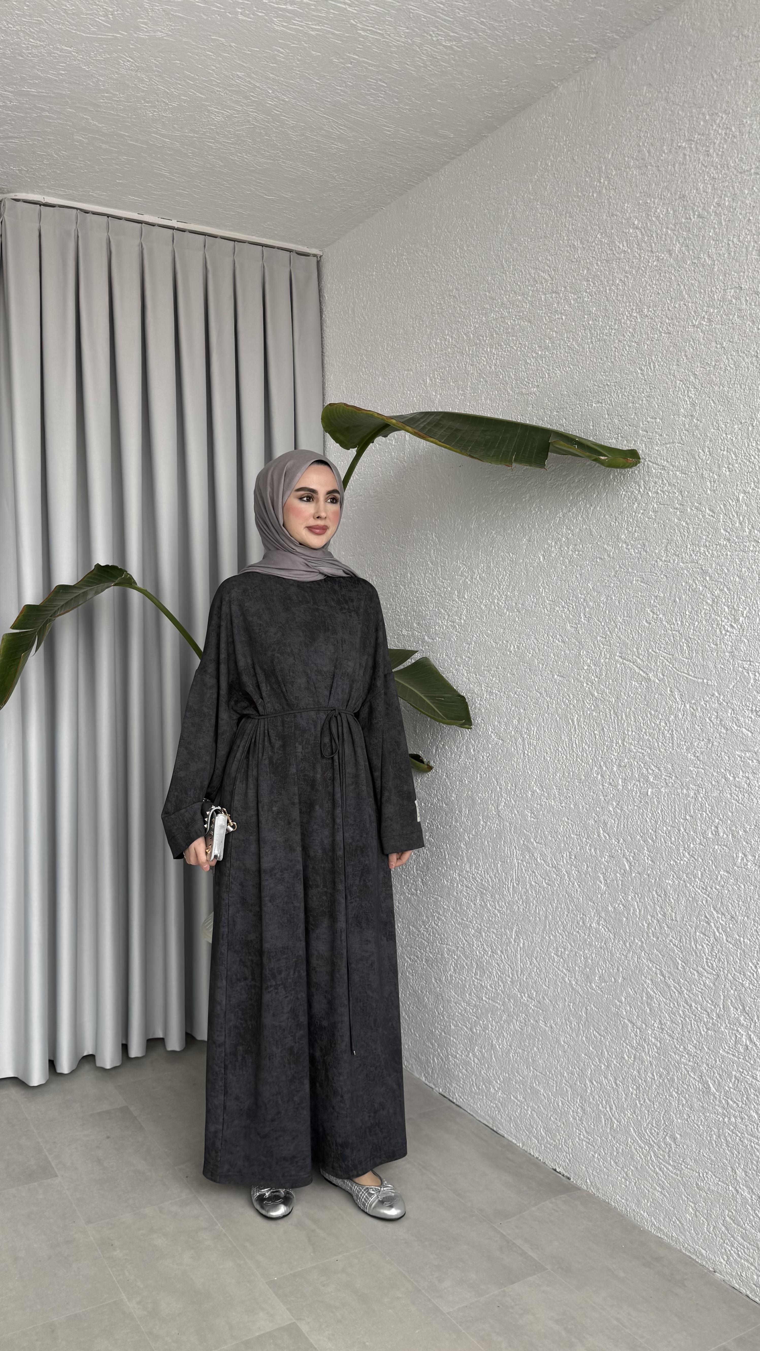 İKİ İPLİK OVERSİZE ELBİSE - SOLUK DESEN