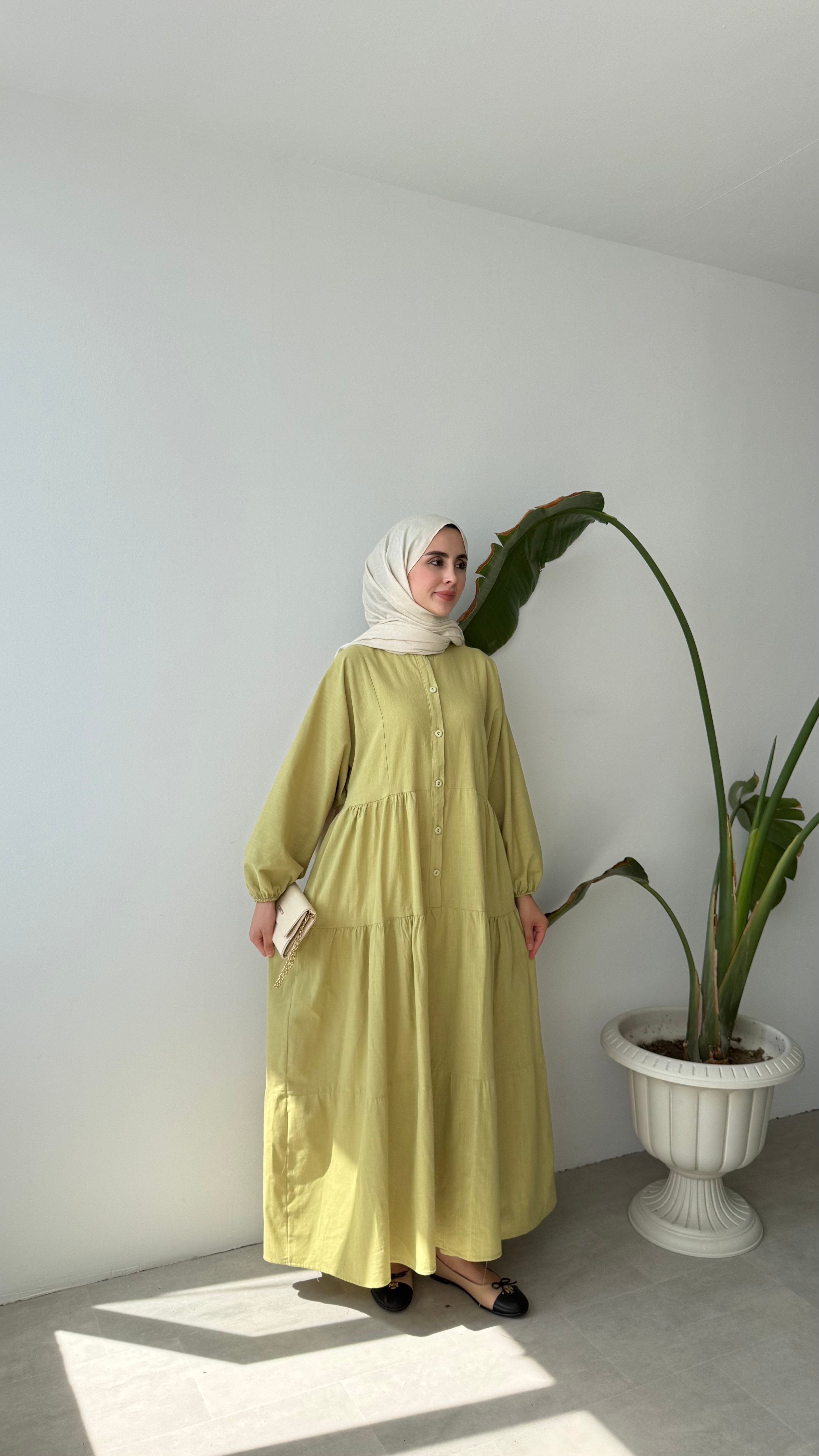 KAT DETAYLI BÜZGÜLÜ ELBİSE - HAKİ