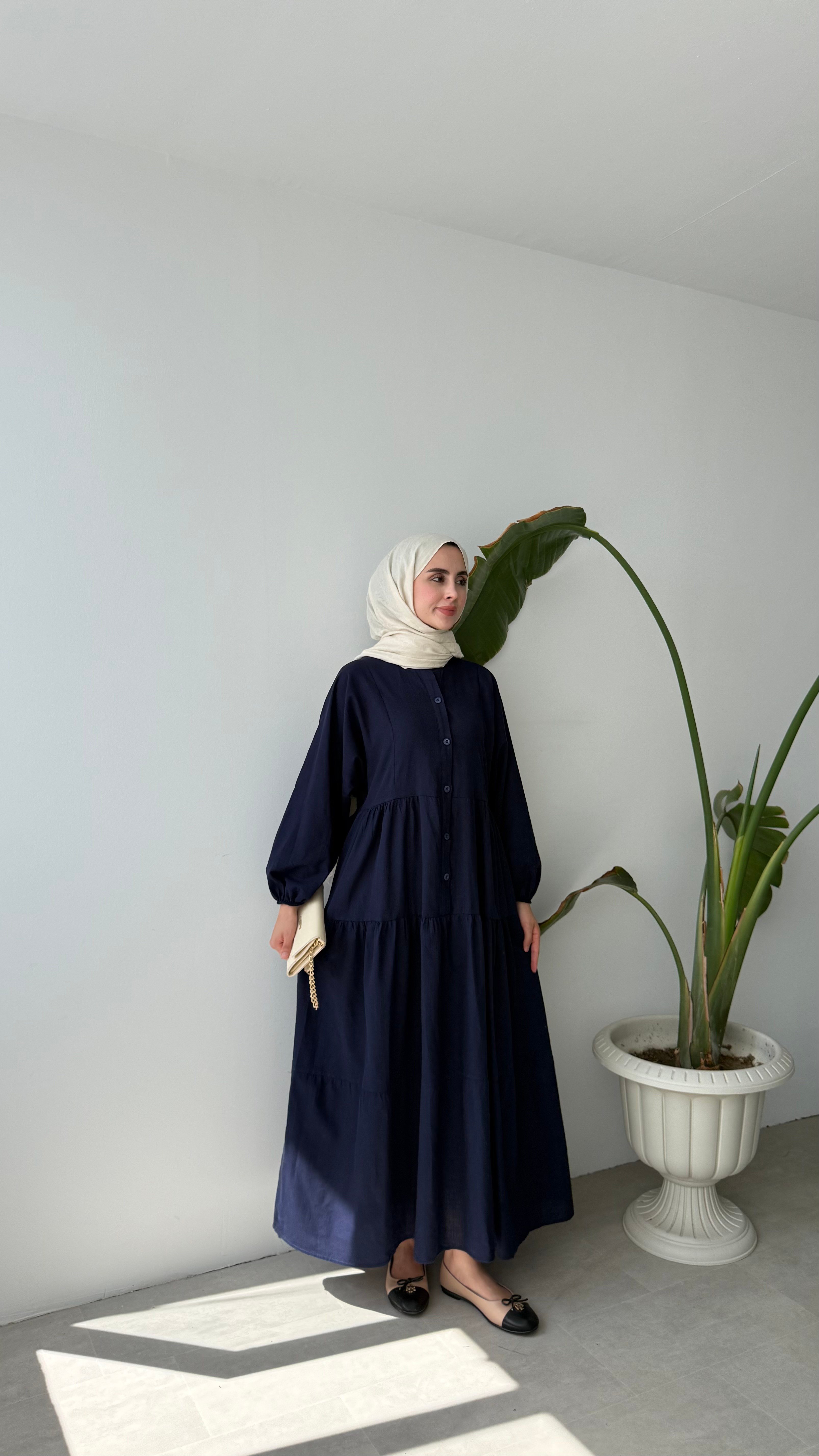 KAT DETAYLI BÜZGÜLÜ ELBİSE - LACİVERT