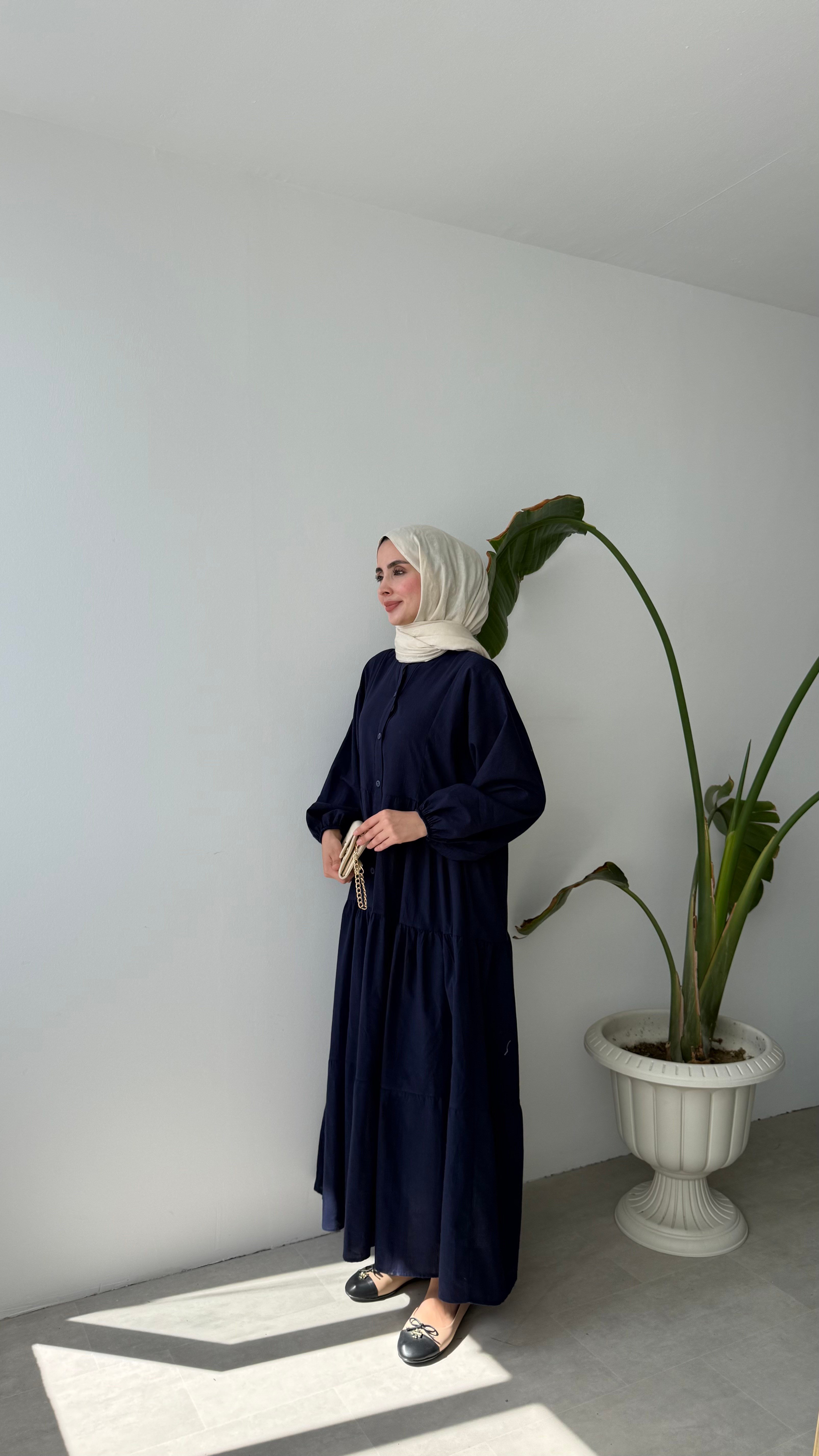 KAT DETAYLI BÜZGÜLÜ ELBİSE - LACİVERT