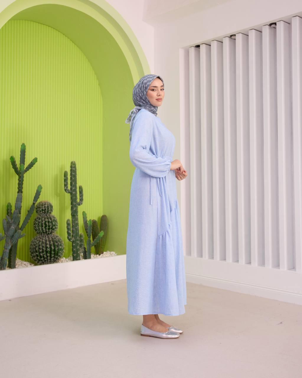 KETEN ELBİSE - MAVİ