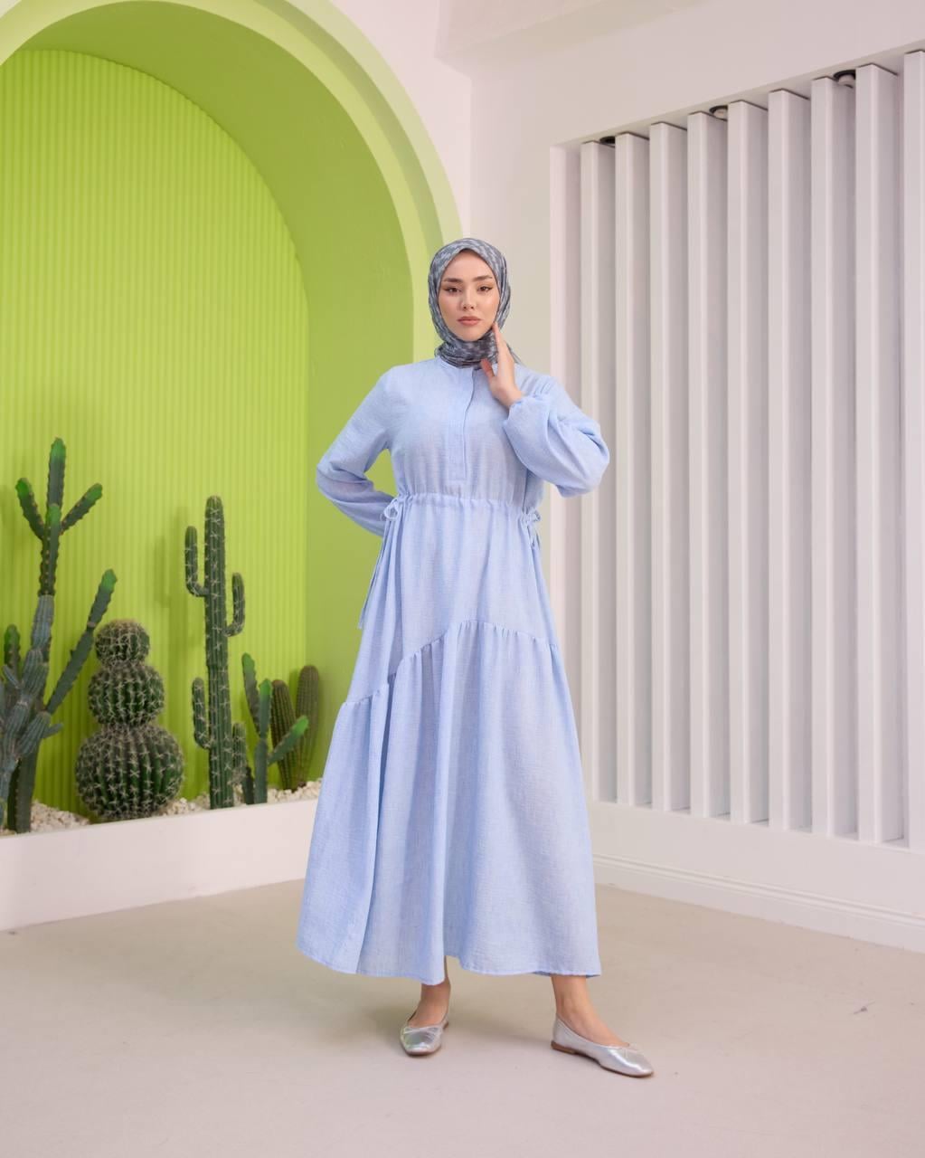 KETEN ELBİSE - MAVİ