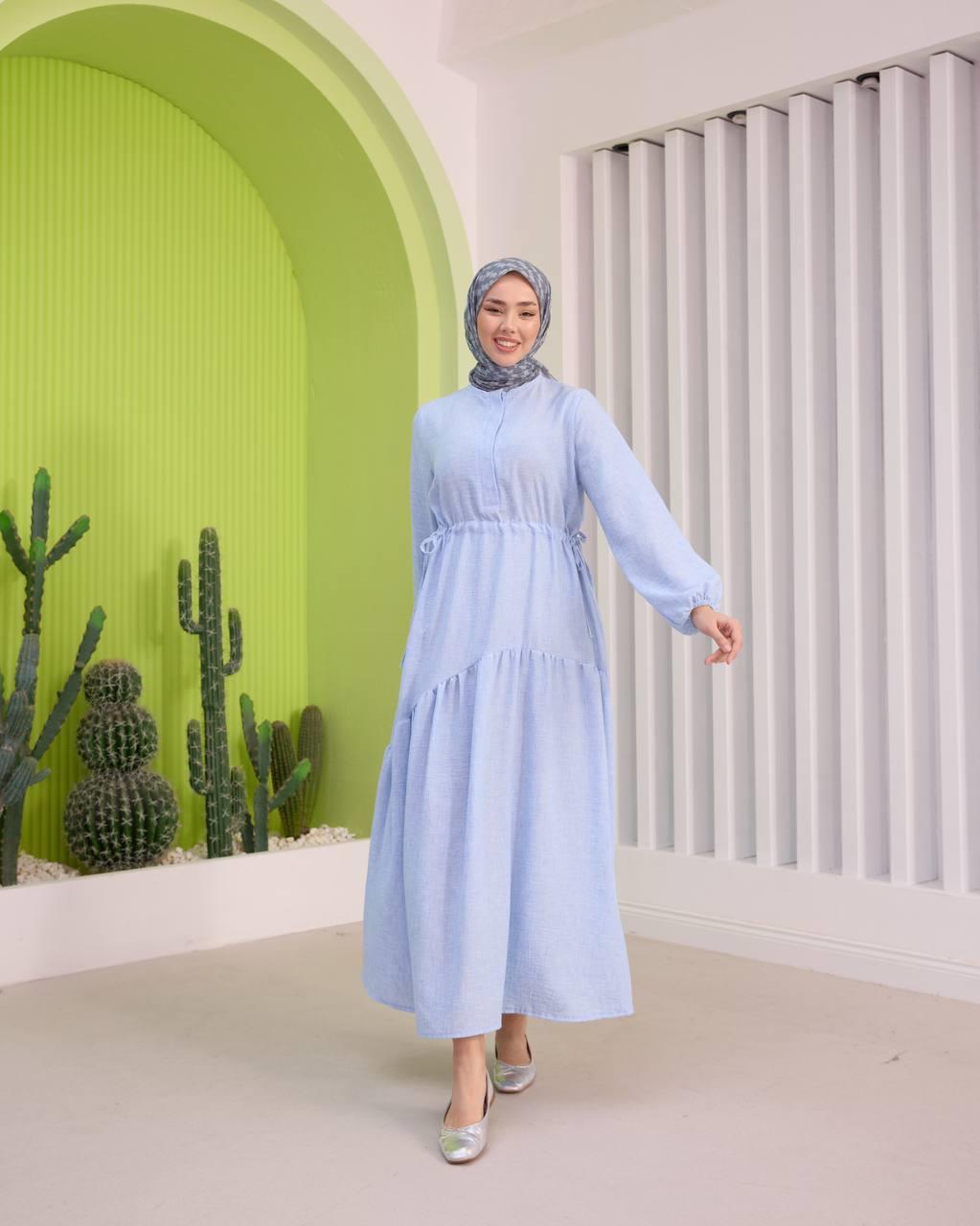 KETEN ELBİSE - MAVİ