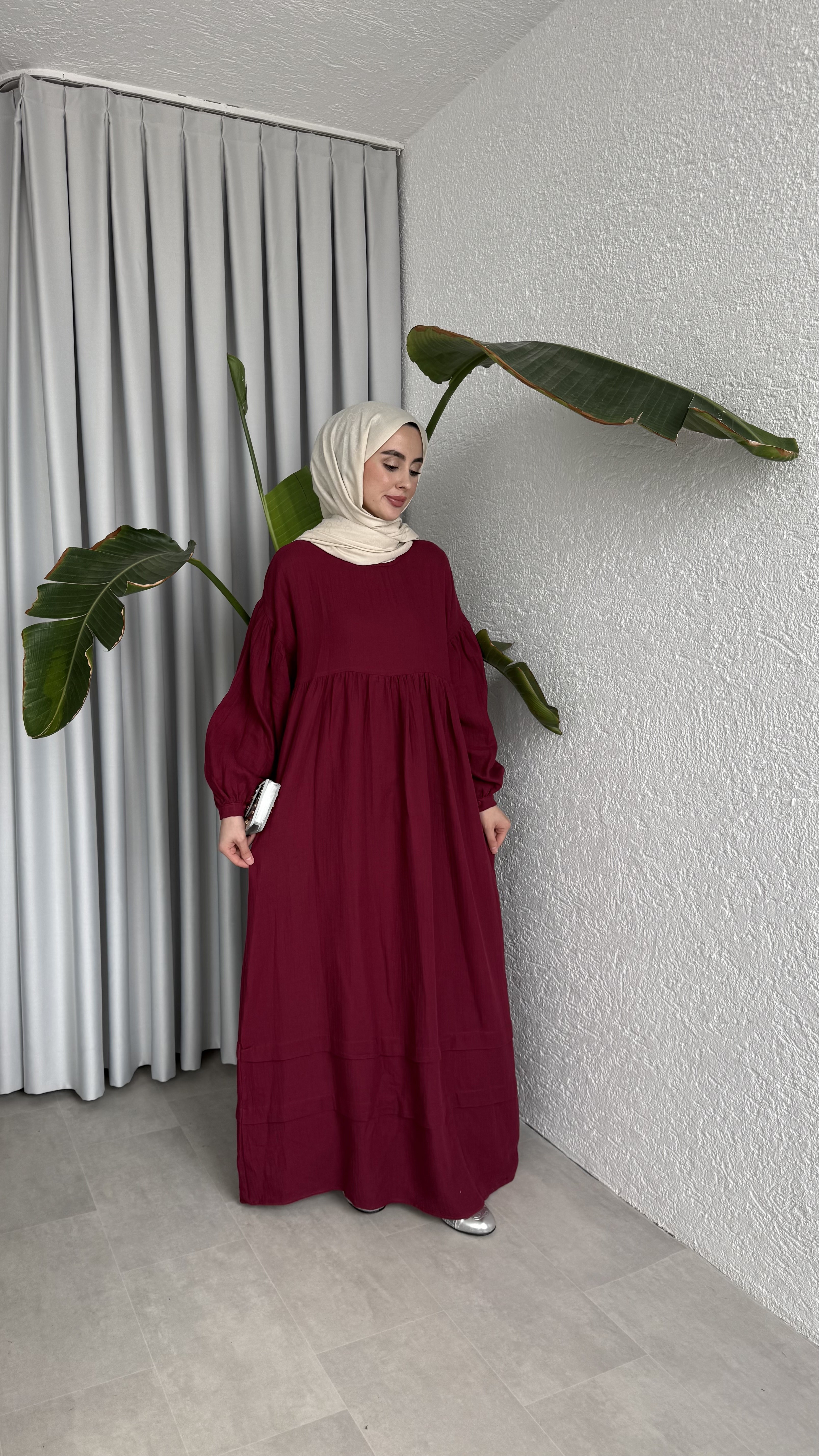 MÜSLİN ELBİSE - BORDO