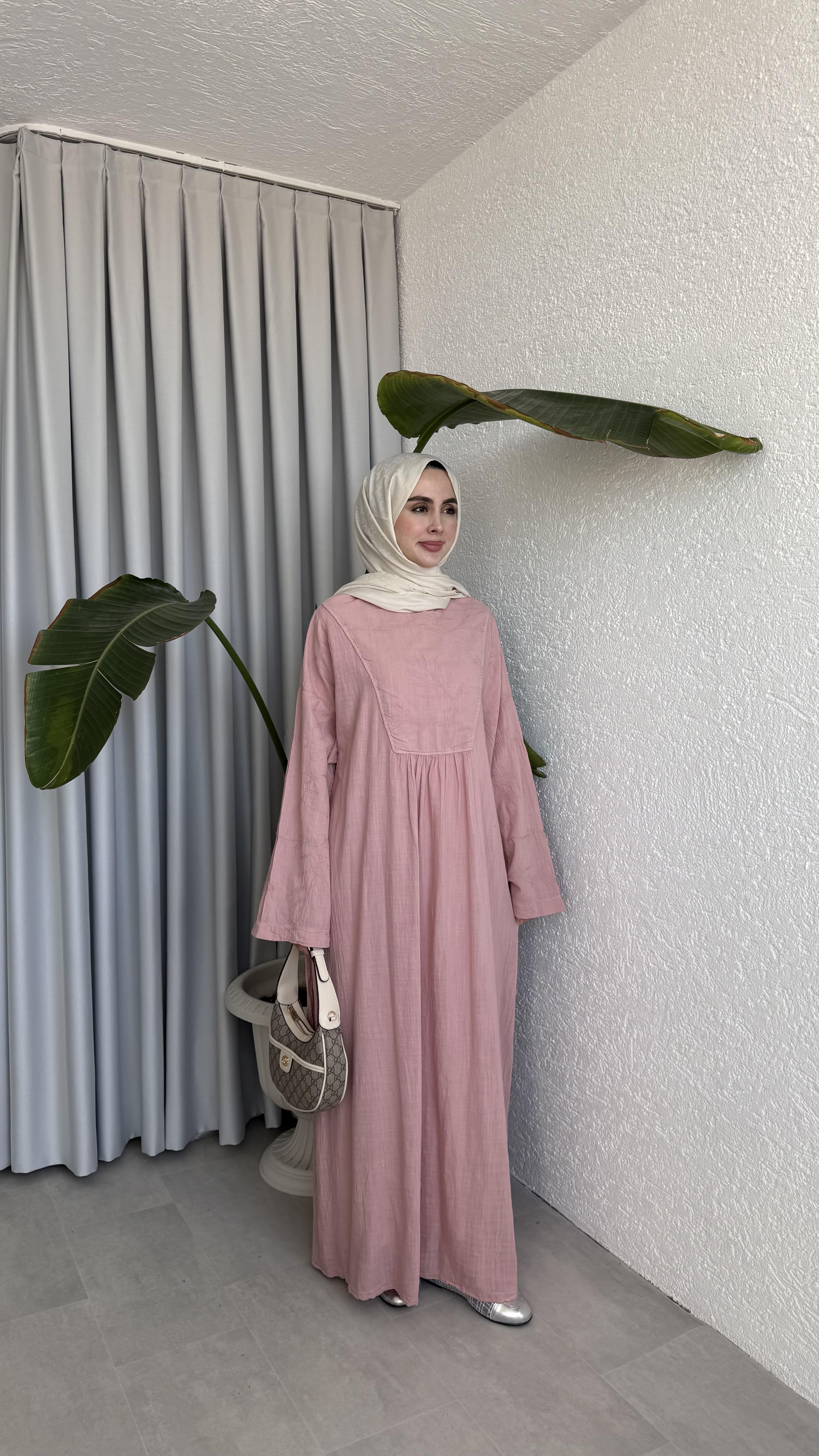 NAKIŞLI ELBİSE - PEMBE