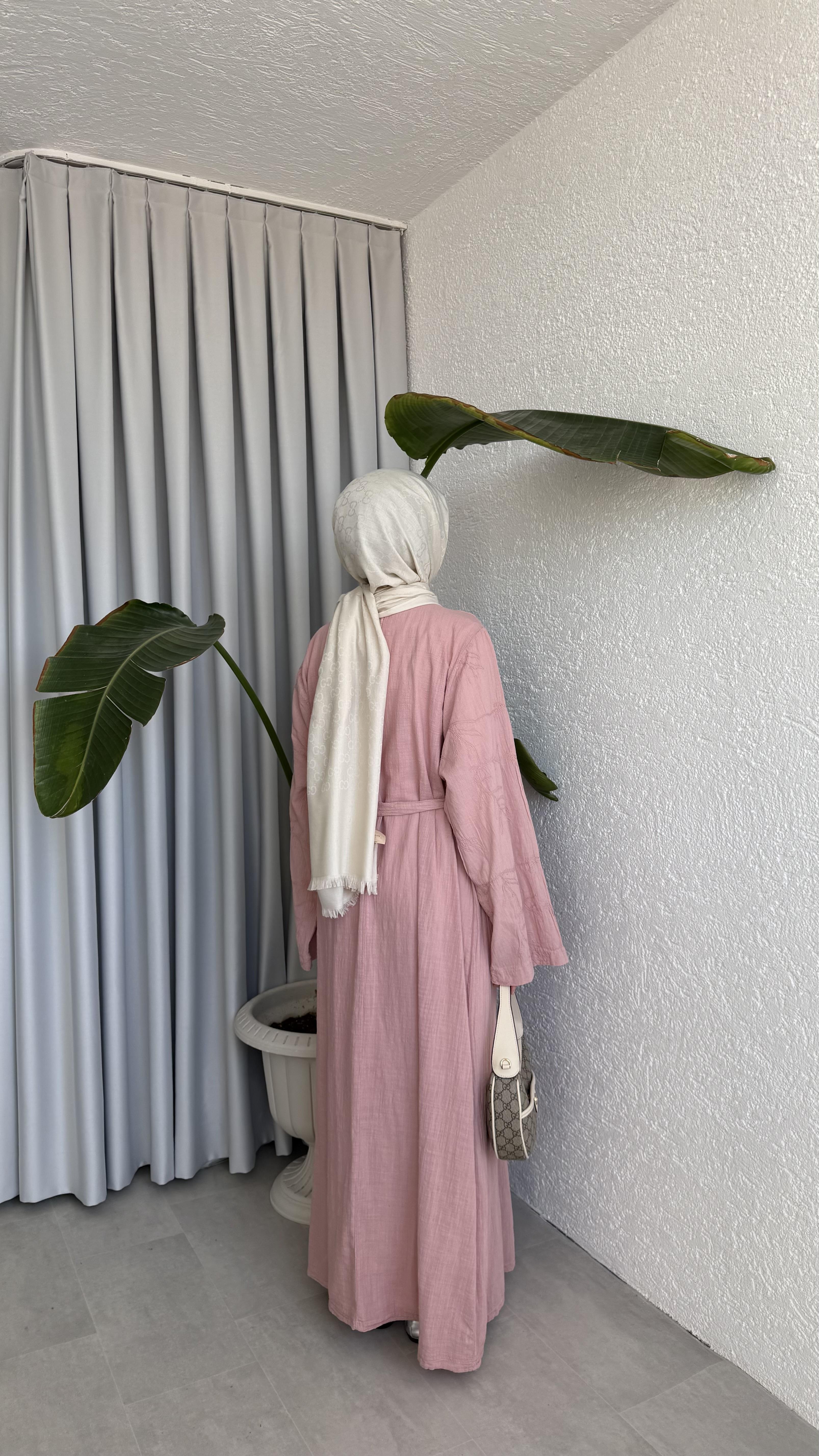 NAKIŞLI ELBİSE - PEMBE