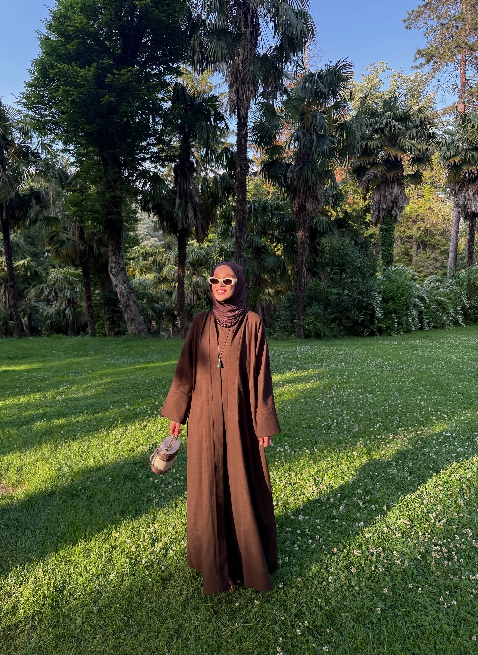 SAFA %100 KETEN ABAYA TAKIM -  KAHVE