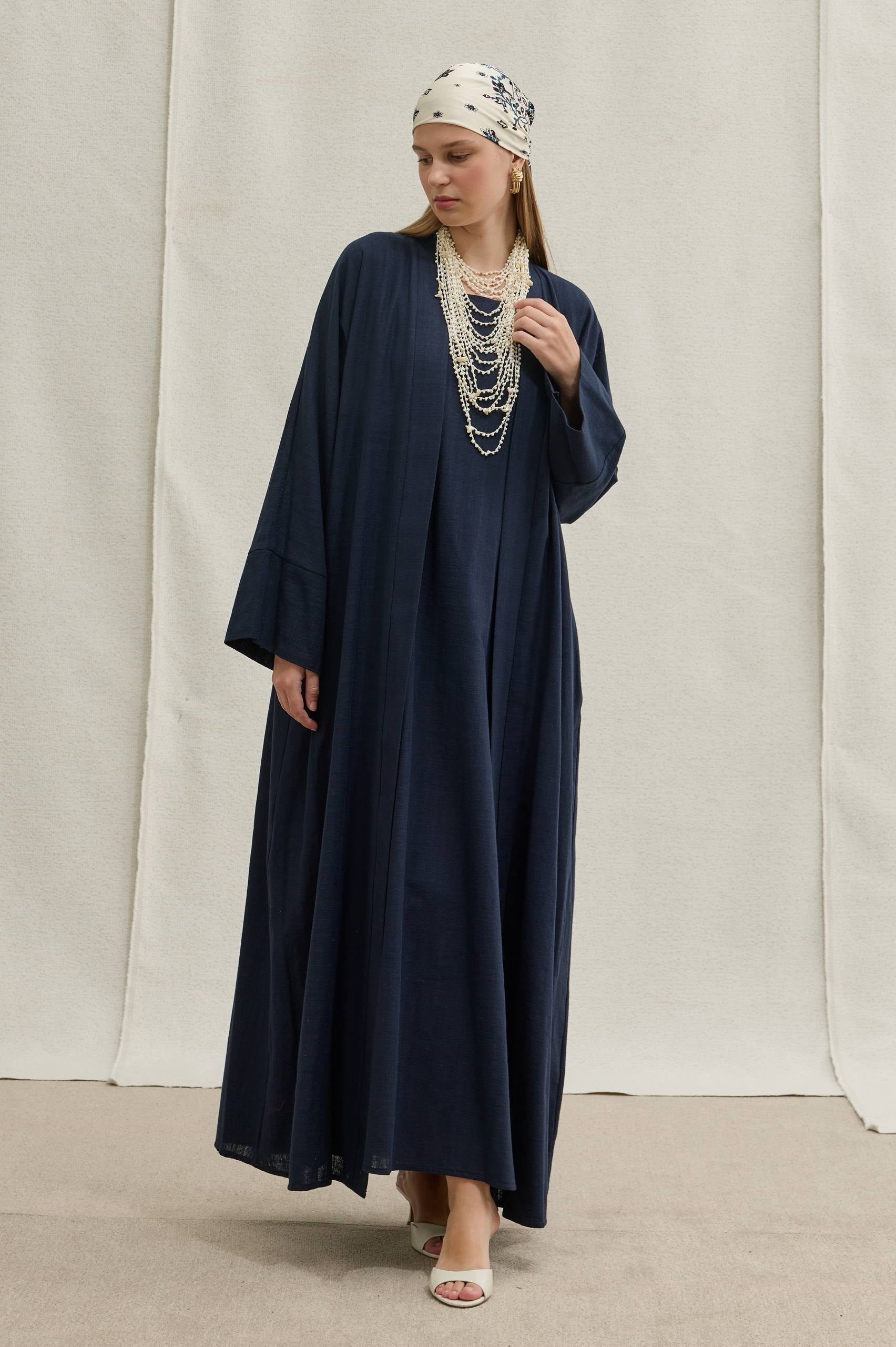 SAFA %100 KETEN ABAYA TAKIM -  LACİVERT
