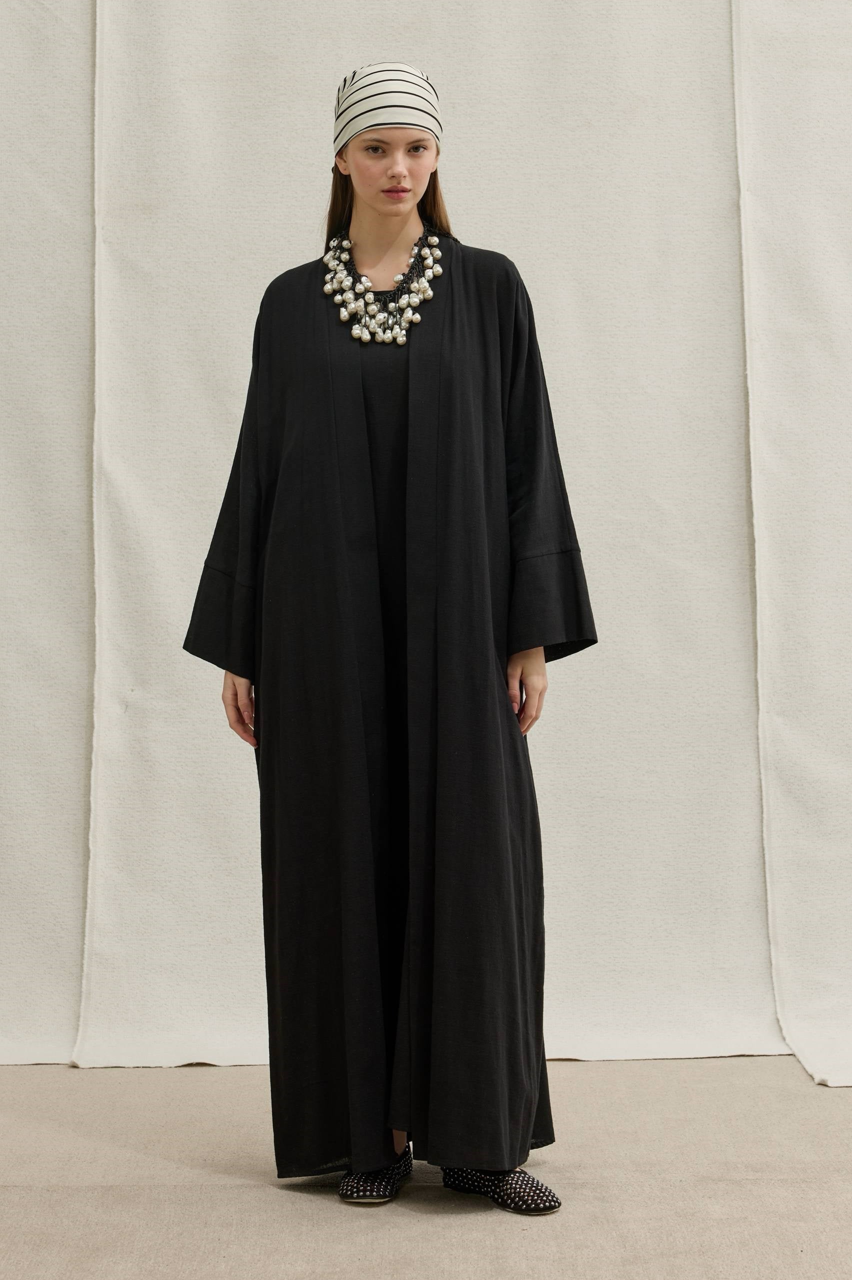 SAFA %100 KETEN ABAYA TAKIM -  SİYAH