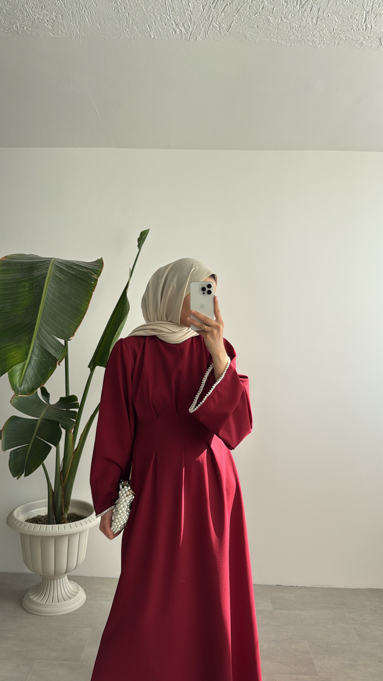 VANESA İNCİ DETAYLI ELBİSE - BORDO
