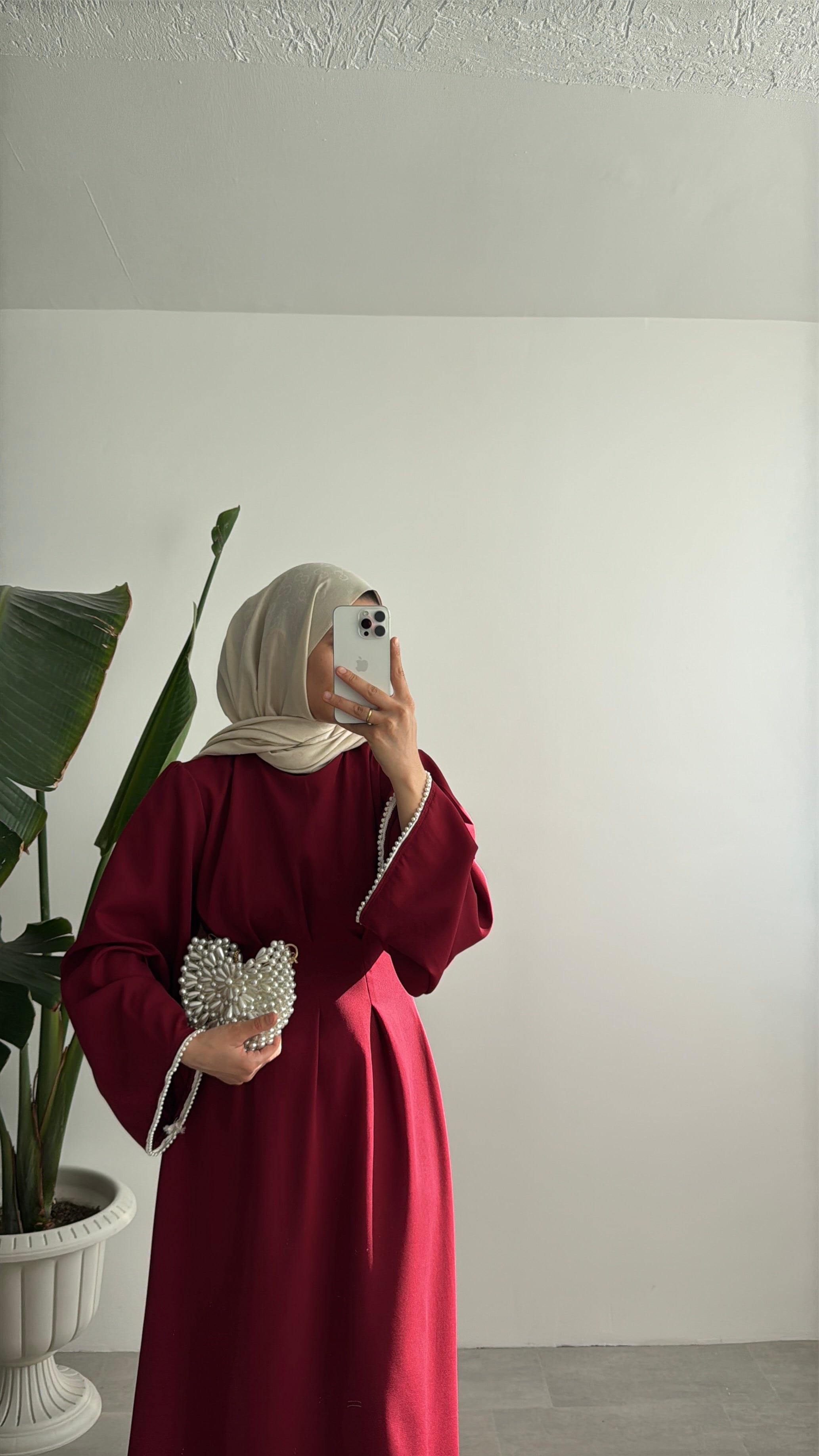 VANESA İNCİ DETAYLI ELBİSE - BORDO