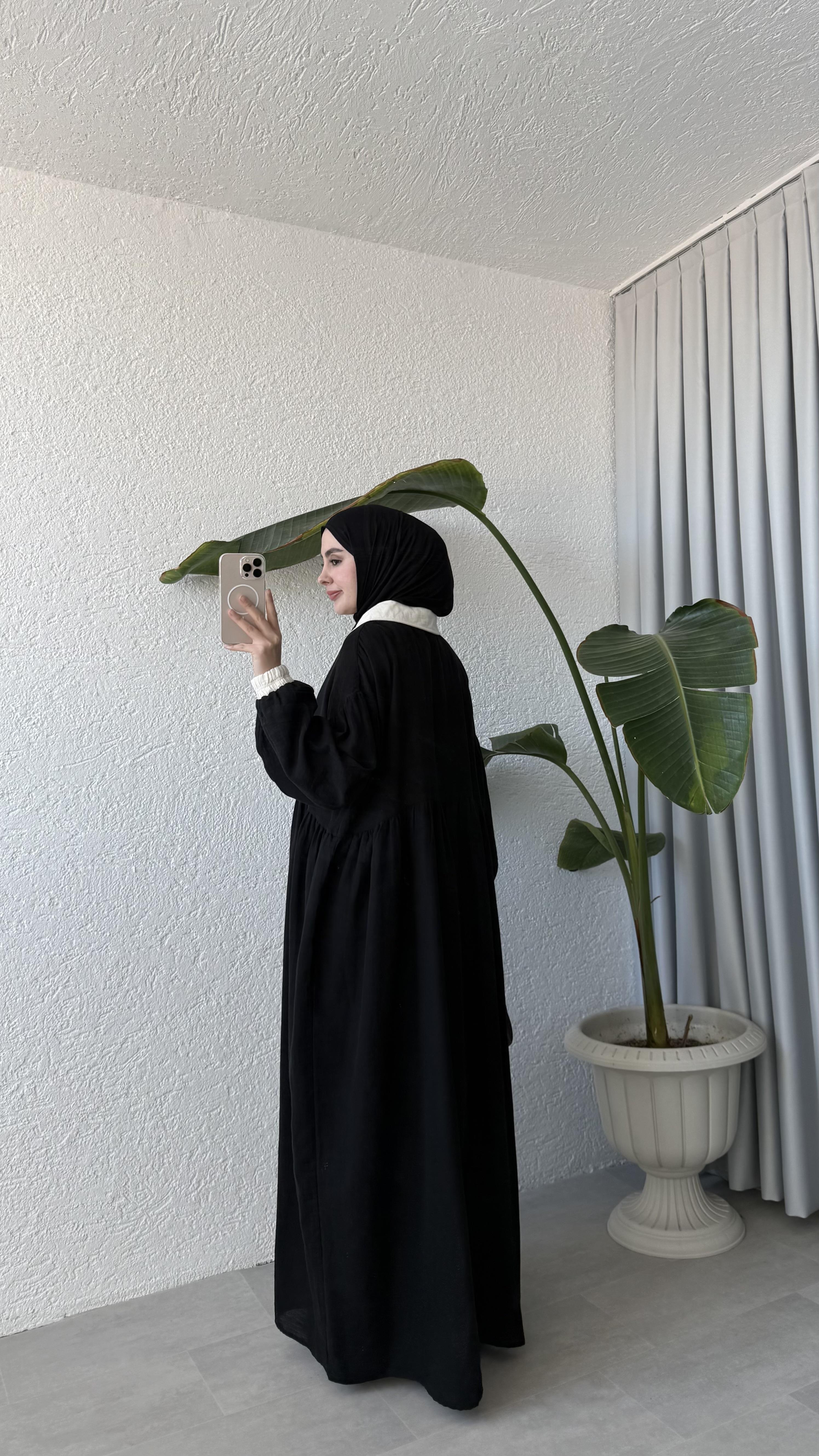 VİNTAGE YAKA MÜSLİN ELBİSE - SİYAH