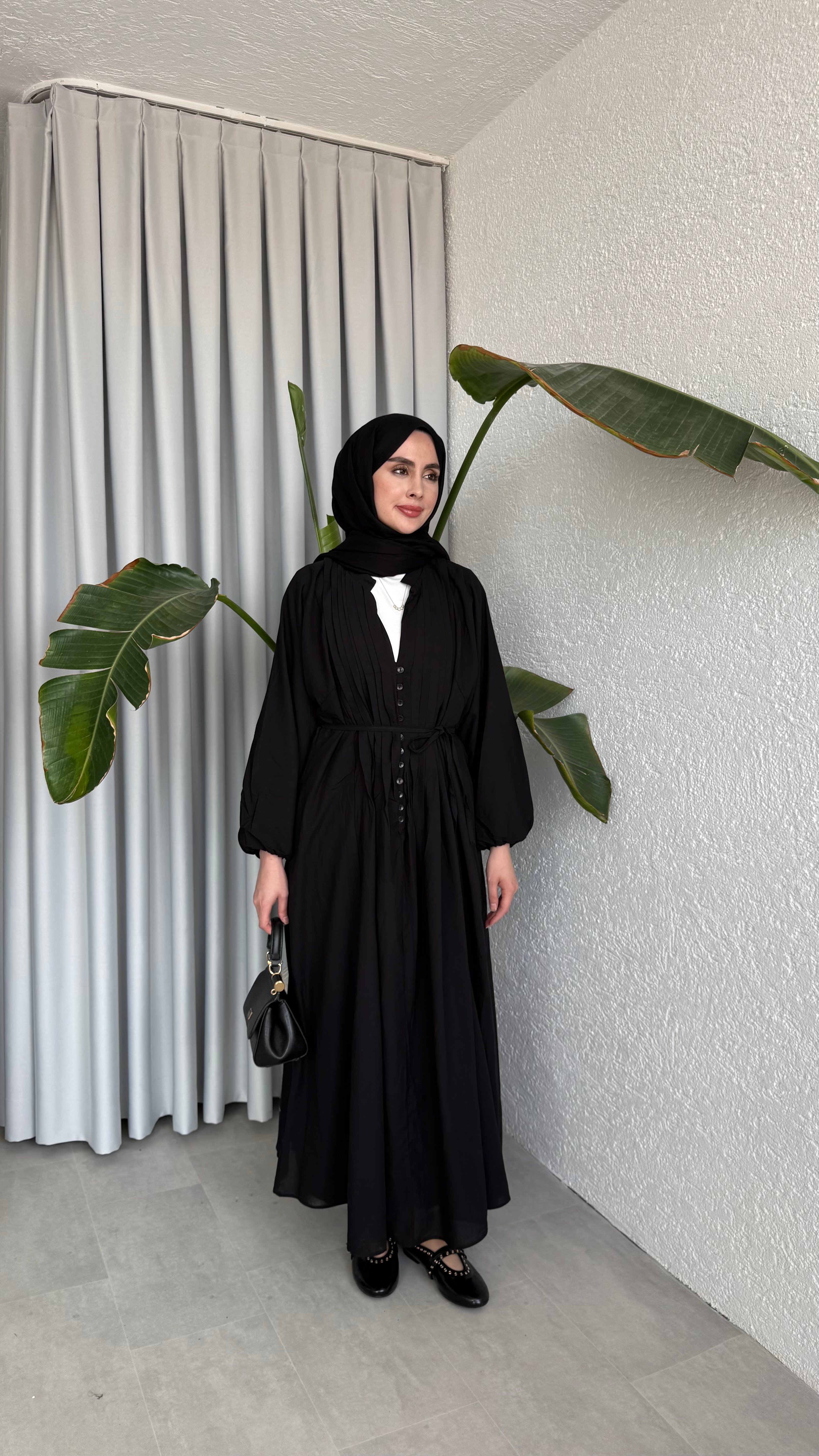 VUAL  ASTARLI PİLE ELBİSE - SİYAH