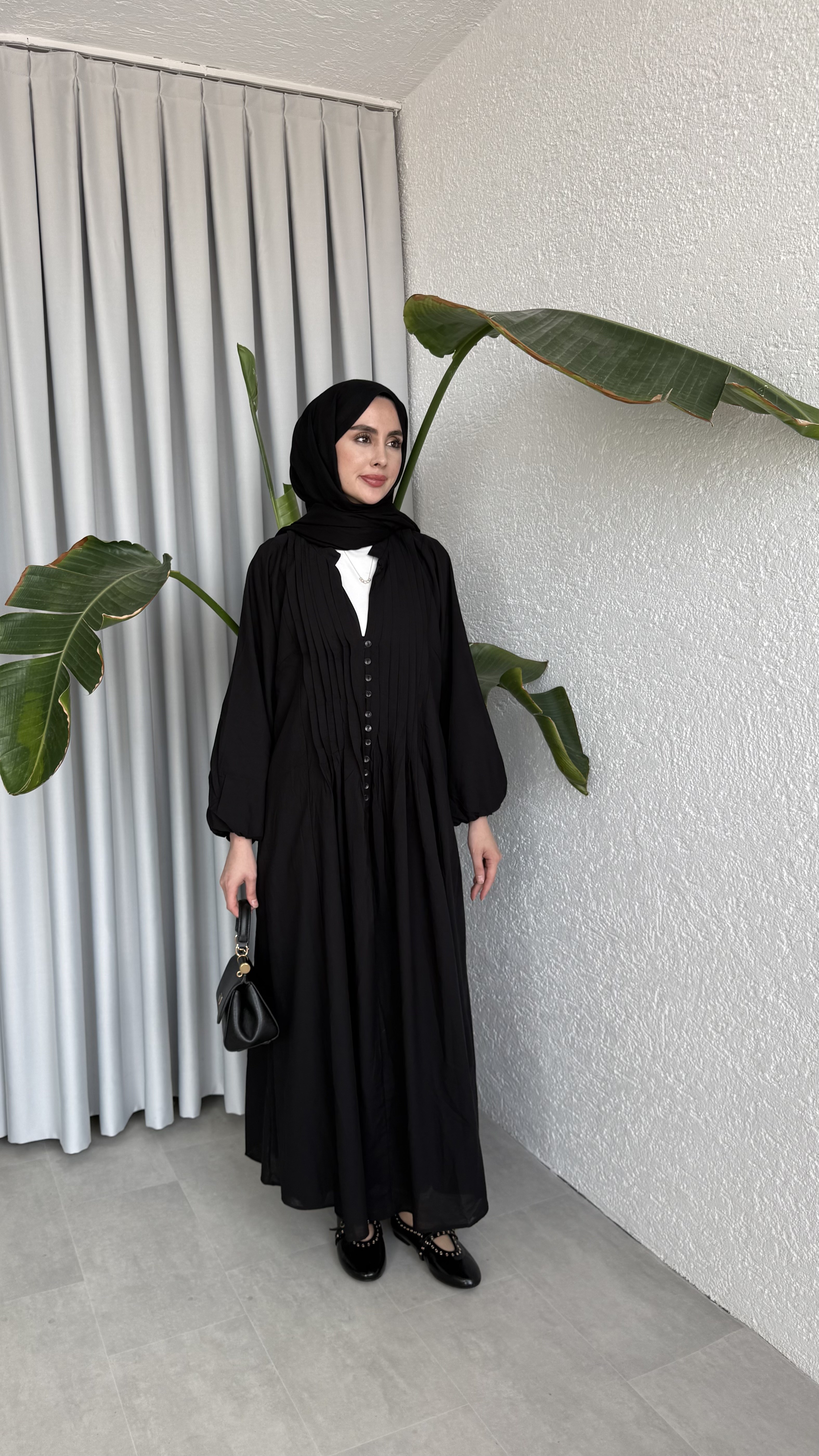 VUAL  ASTARLI PİLE ELBİSE - SİYAH