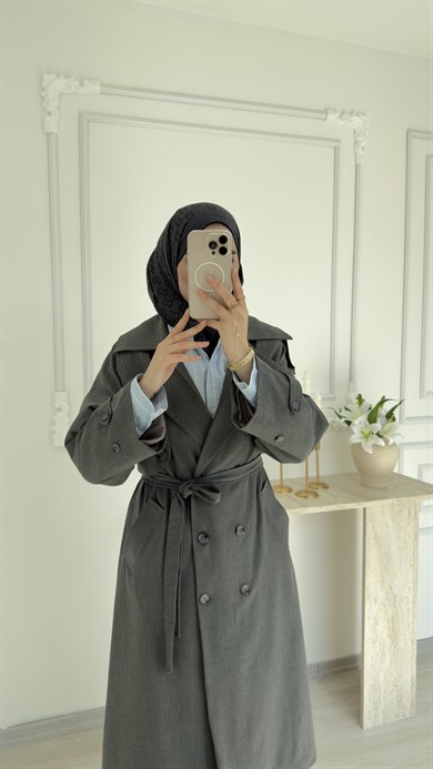 POLİVİSKON OVERSİZE TRENÇKOT - ANTRASİT