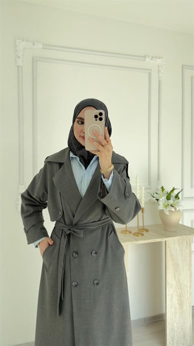 POLİVİSKON OVERSİZE TRENÇKOT - ANTRASİT