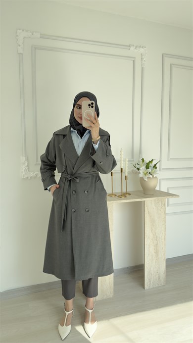 POLİVİSKON OVERSİZE TRENÇKOT - ANTRASİT