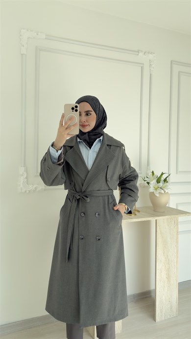 POLİVİSKON OVERSİZE TRENÇKOT - ANTRASİT