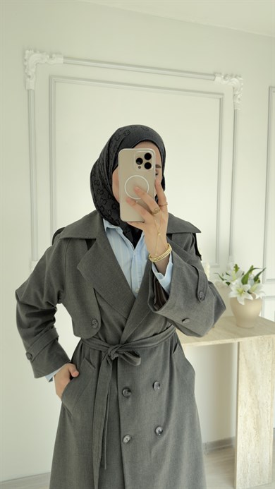 POLİVİSKON OVERSİZE TRENÇKOT - ANTRASİT