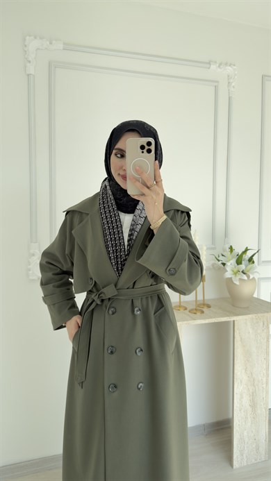 POLİVİSKON OVERSİZE TRENÇKOT - HAKİ