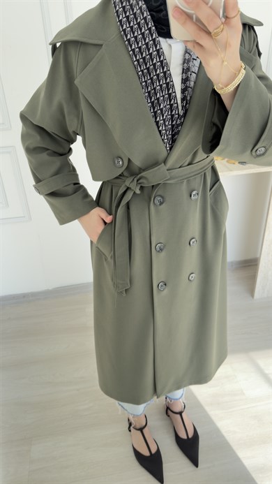 POLİVİSKON OVERSİZE TRENÇKOT - HAKİ