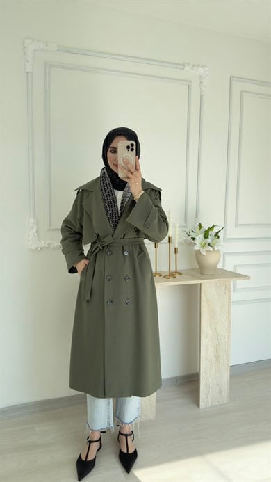 POLİVİSKON OVERSİZE TRENÇKOT - HAKİ