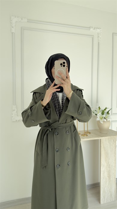 POLİVİSKON OVERSİZE TRENÇKOT - HAKİ