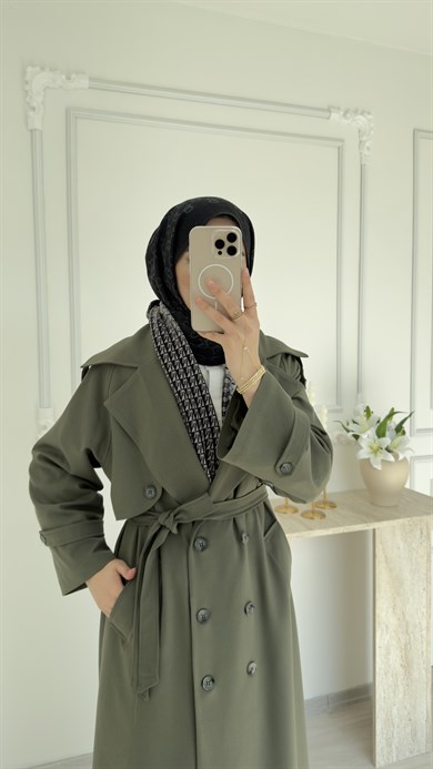 POLİVİSKON OVERSİZE TRENÇKOT - HAKİ