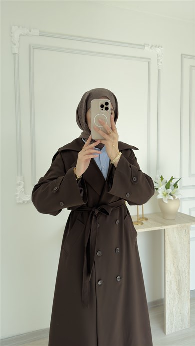 POLİVİSKON OVERSİZE TRENÇKOT - KAHVE 