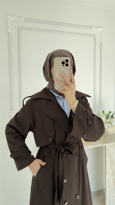 POLİVİSKON OVERSİZE TRENÇKOT - KAHVE 