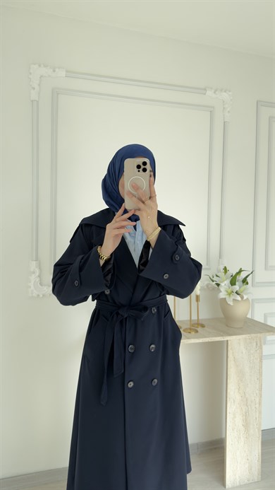 POLİVİSKON OVERSİZE TRENÇKOT - LACİVERT 