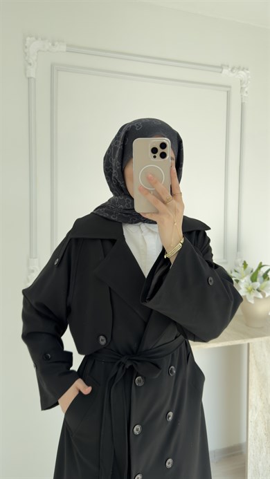 POLİVİSKON OVERSİZE TRENÇKOT - SİYAH